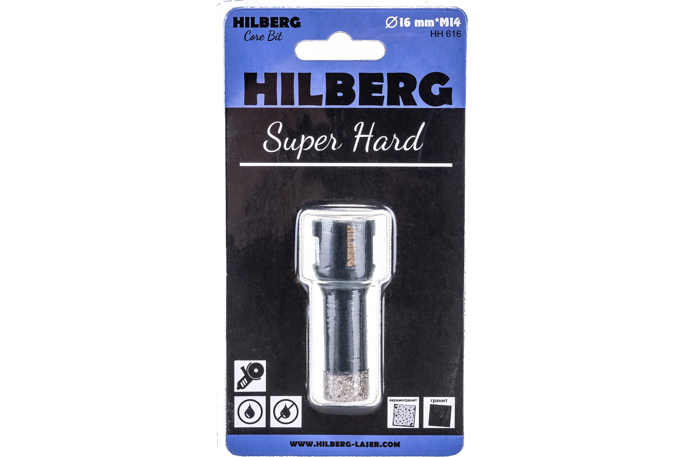 Коронка алмазная с воском по керамике и керамограниту Super Hard (16 мм; M14) Hilberg HH616