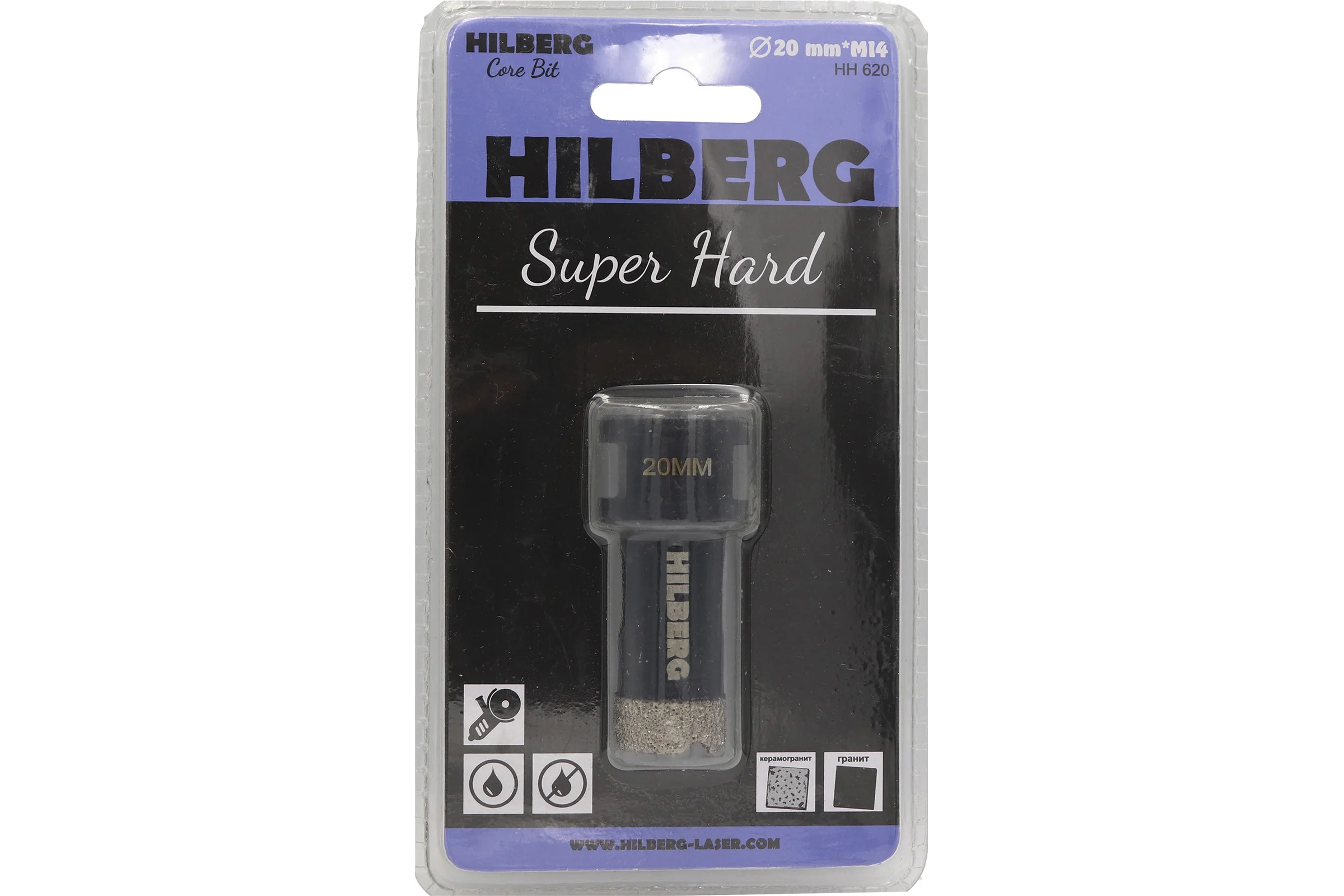 Коронка алмазная по керамике и керамограниту Super Hard (20 мм; M14) Hilberg HH620