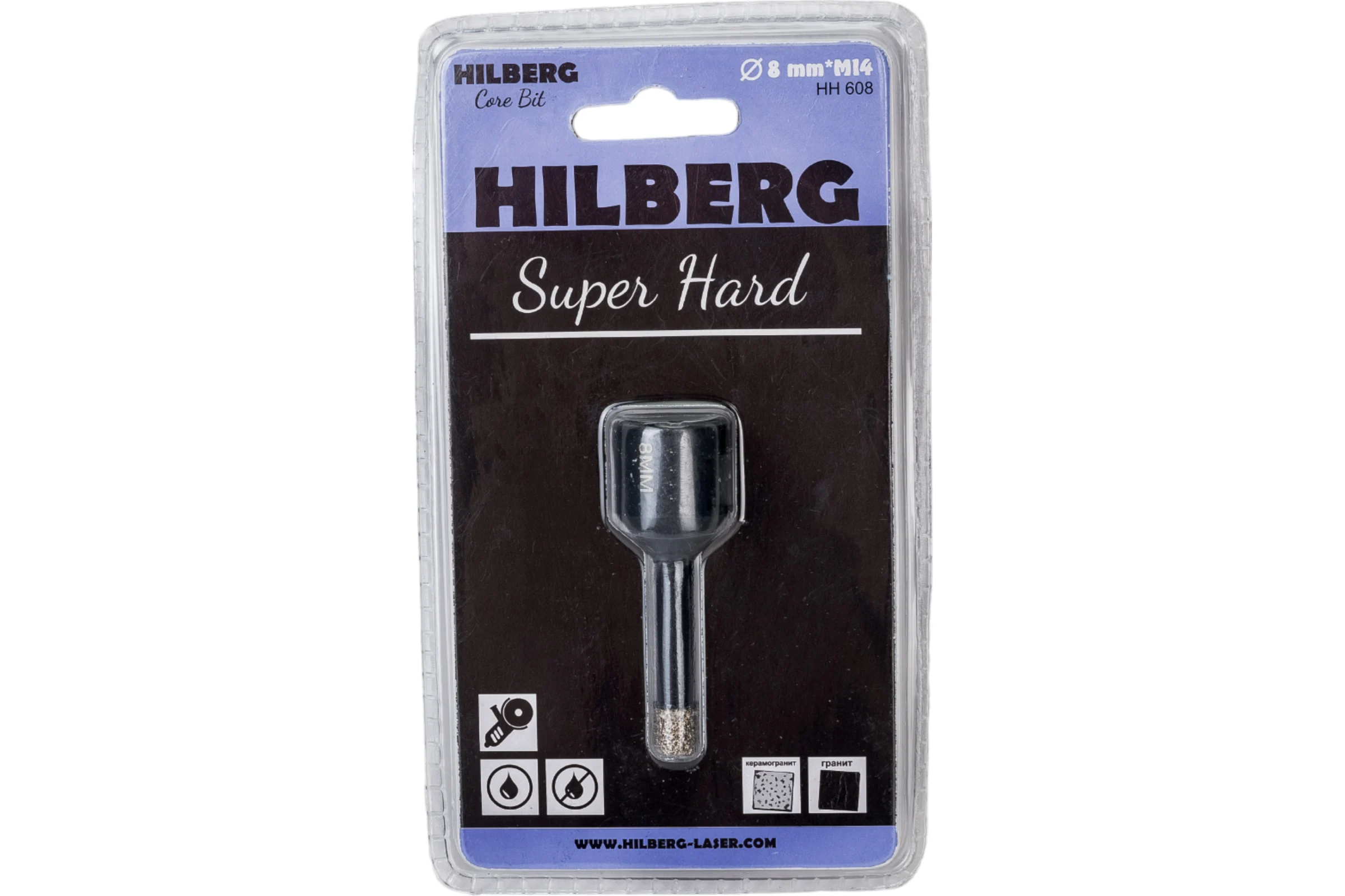 Коронка алмазная с воском по керамике и керамограниту Super Hard (8 мм; M14) Hilberg HH608