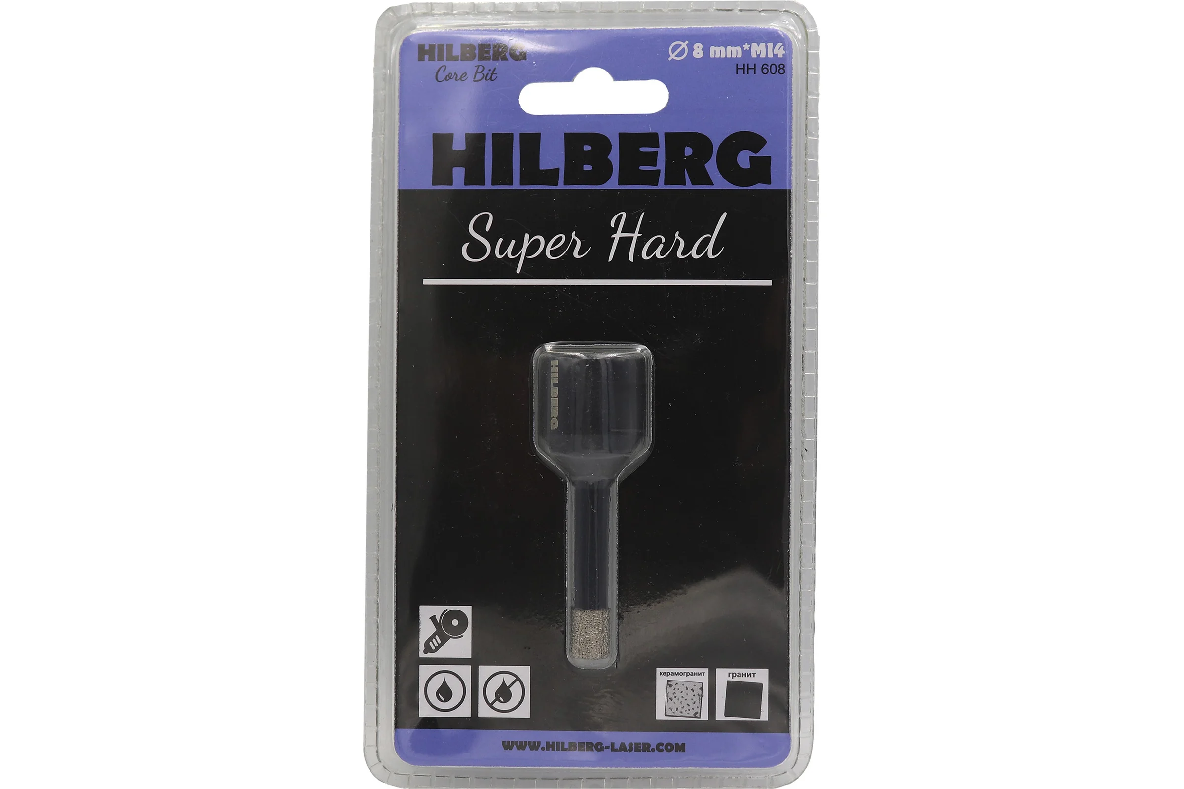 Коронка алмазная с воском по керамике и керамограниту Super Hard (8 мм; M14) Hilberg HH608