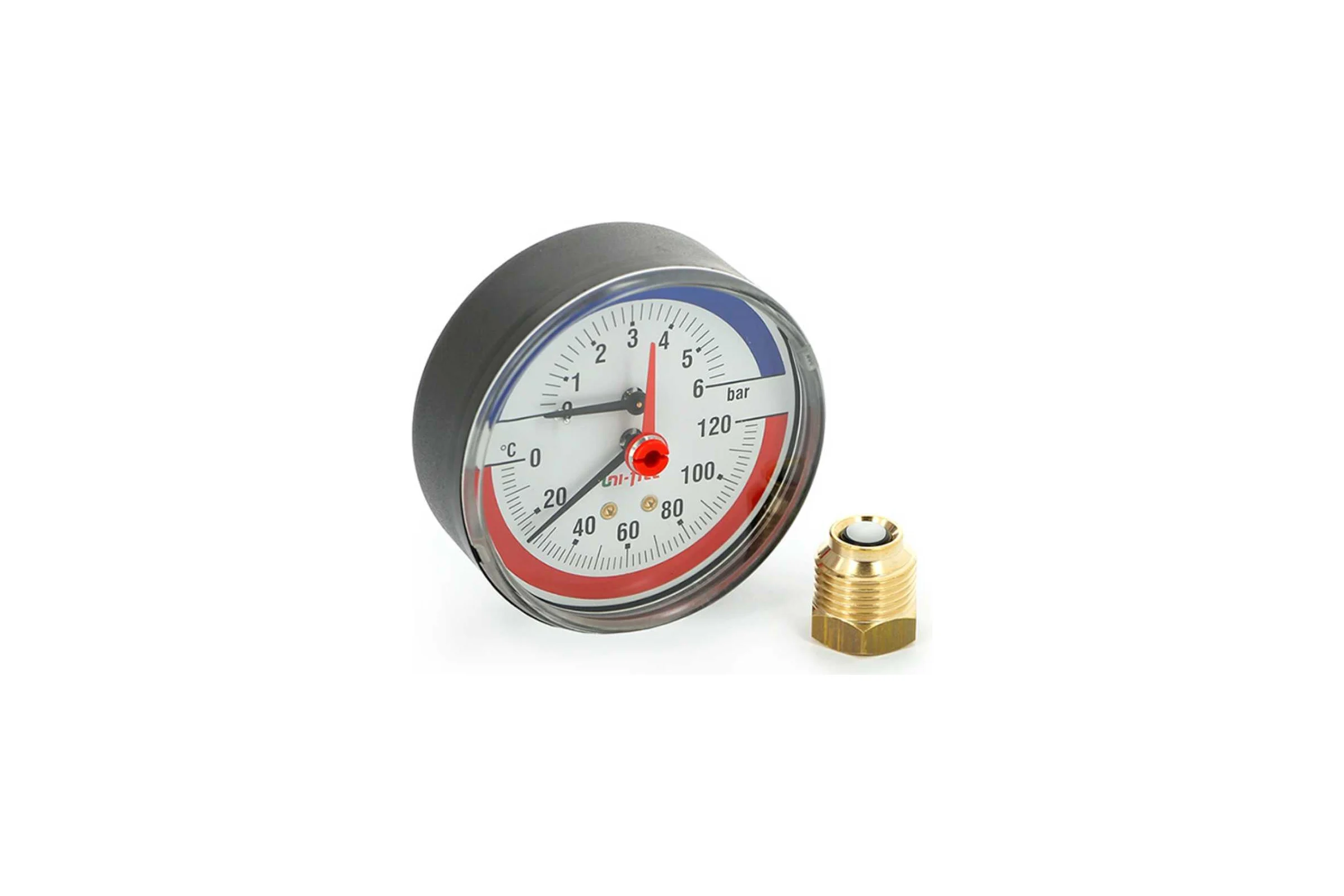 Термоманометр аксиальный Uni-Fitt 4 бар, 120 C, диаметр 80 мм, 1/2"Н 310D1442