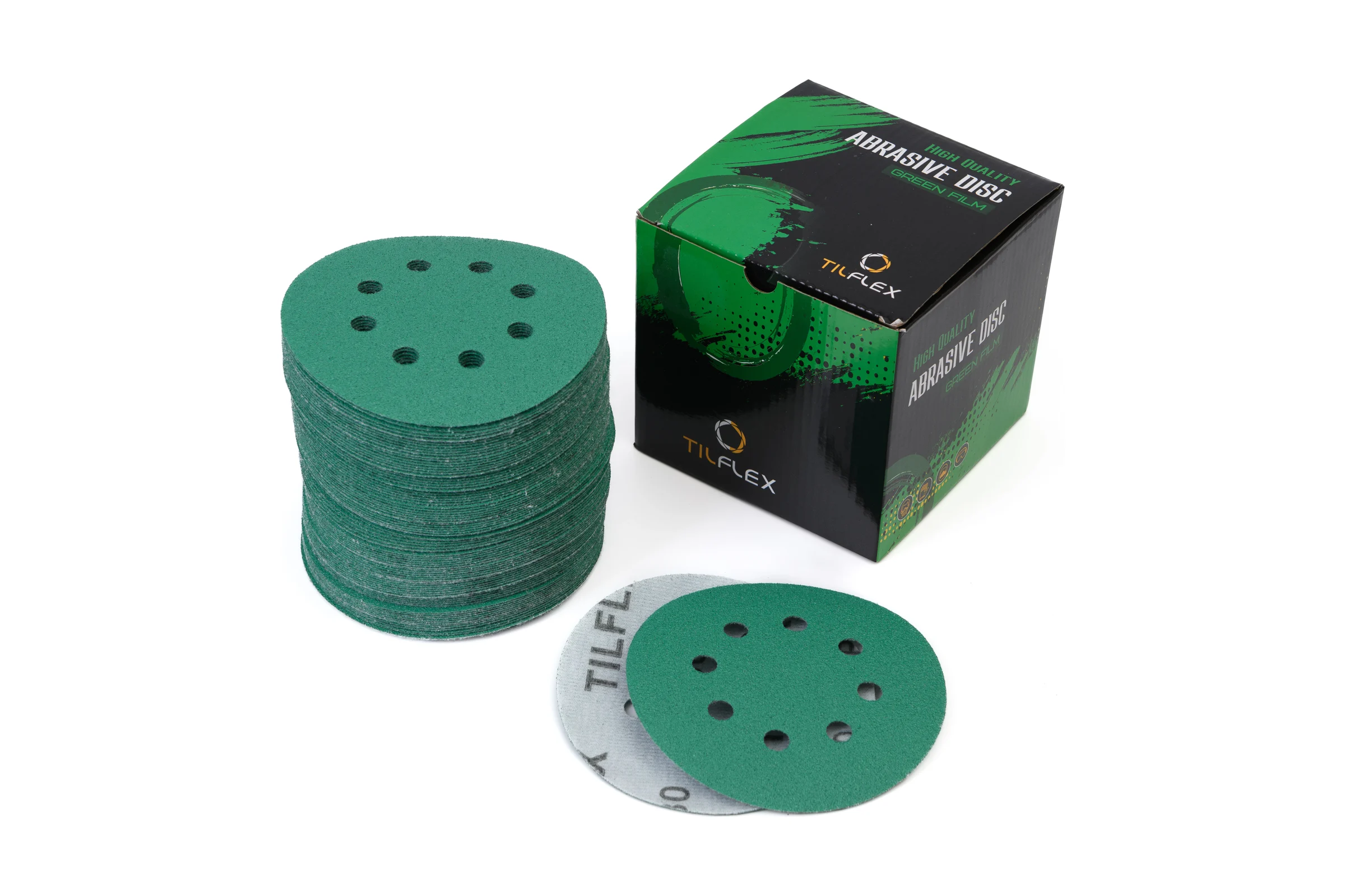 Абразивный круг GREEN Film 125 мм, P060, 8 отверстий, на липучке, 100 шт TILFLEX TL40-060/100