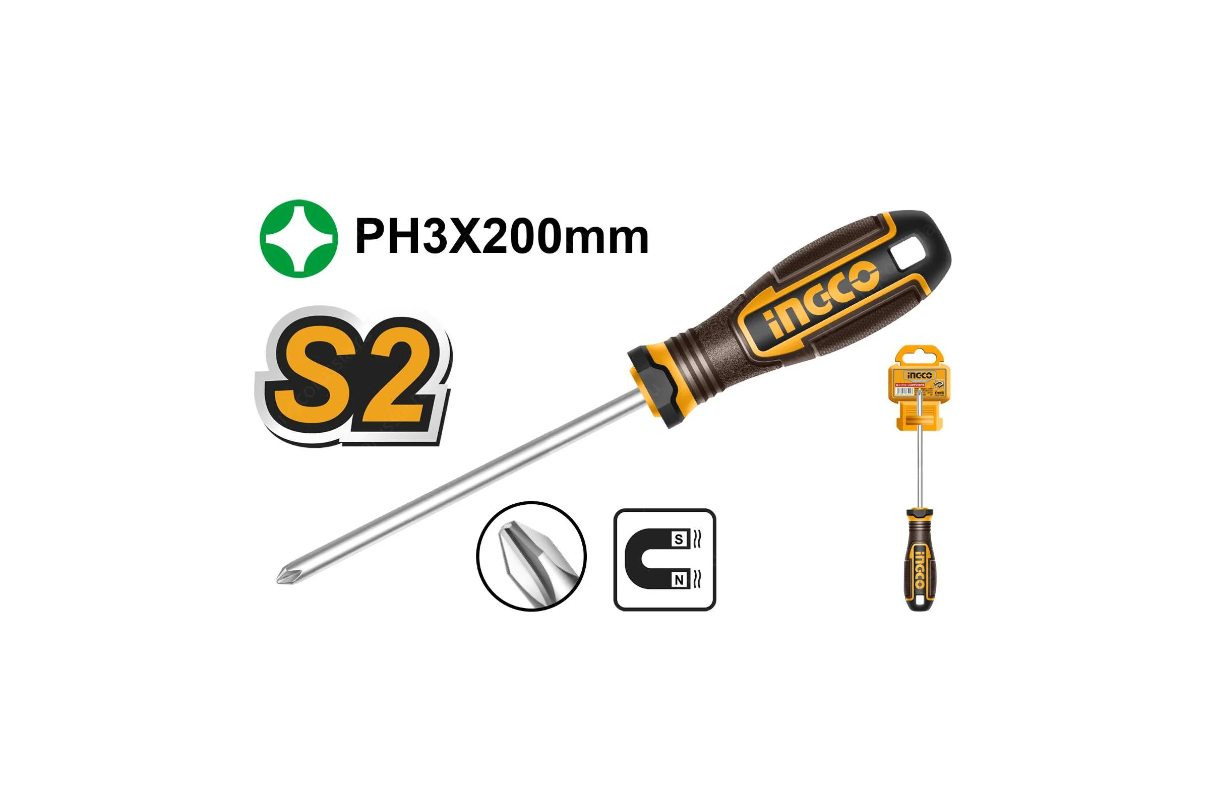 Крестообразная отвертка INGCO HSDPH2038, PH3, 200мм HSDPH3200