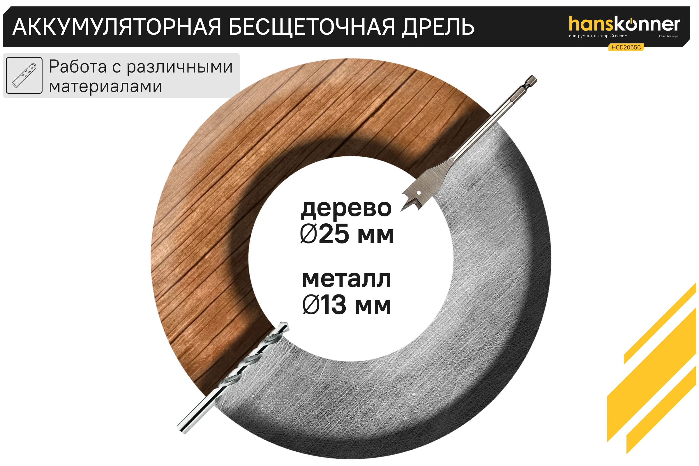 Аккумуляторная дрель Hanskonner б/щ 1BatterySystem HCD2065C