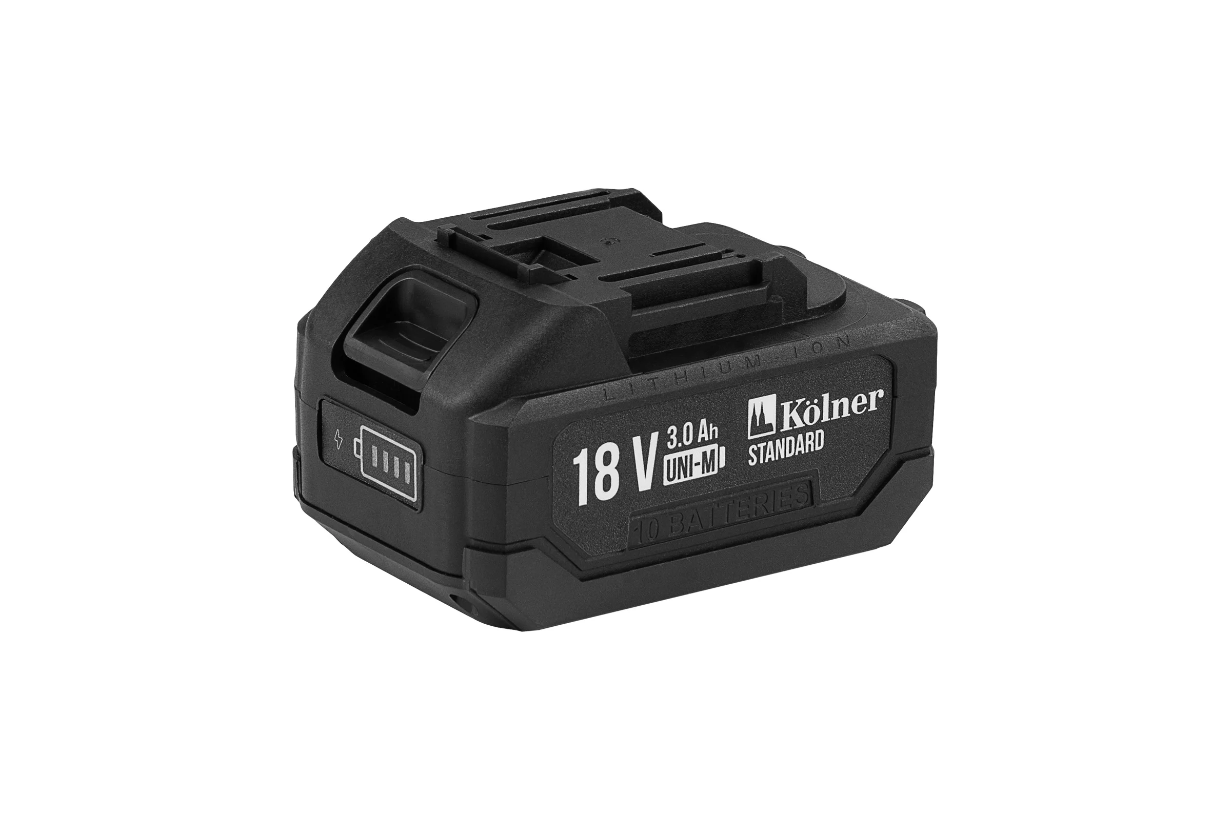 Аккумулятор Kolner 18В UNI-M Standard, 3.0Ач, KB 18-3ST-01, Li-lon, индикатор заряда, прорезиненный корпус, защита от перегрева, КЗ, перезаряда 8080118006