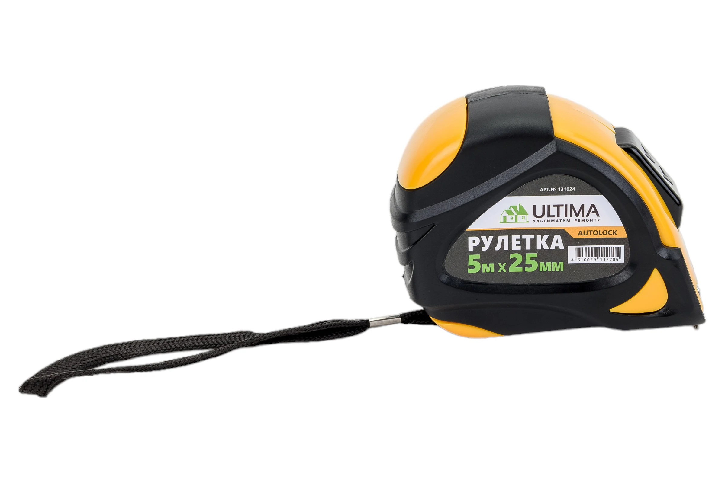 Рулетка Ultima AutoLock, 5 м х 25 мм, обрезиненный корпус, автомат. фиксация , 131024