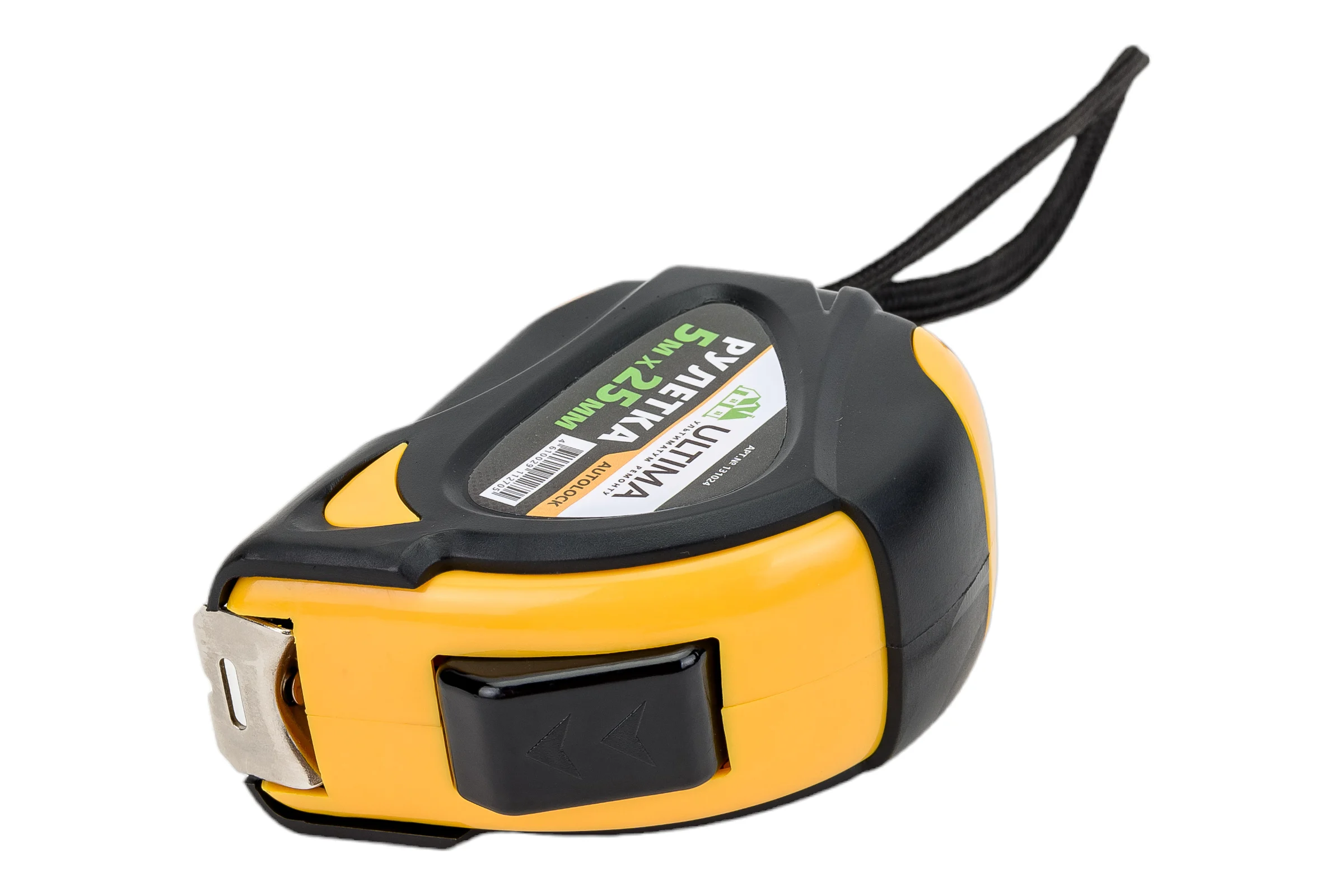 Рулетка Ultima AutoLock, 5 м х 25 мм, обрезиненный корпус, автомат. фиксация , 131024