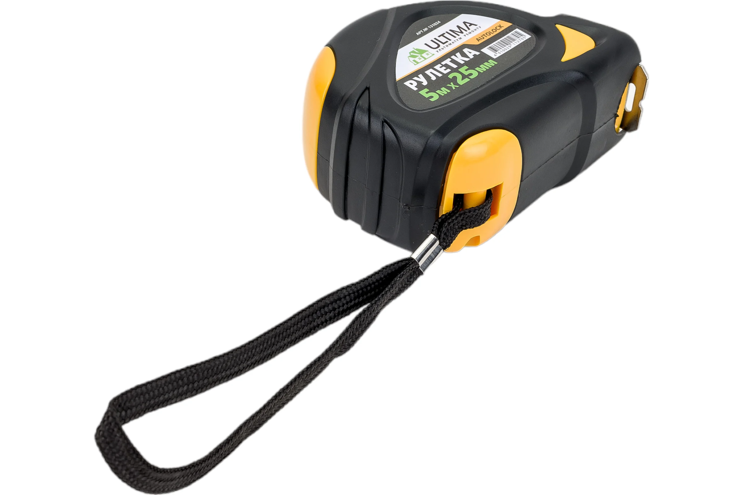 Рулетка Ultima AutoLock, 5 м х 25 мм, обрезиненный корпус, автомат. фиксация , 131024