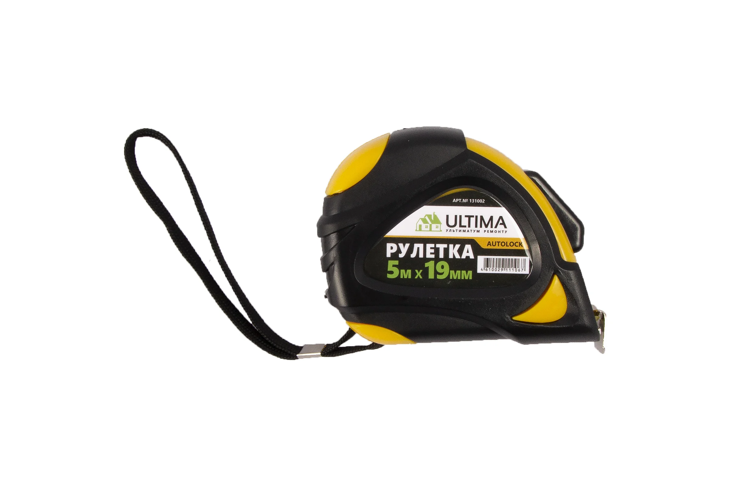 Рулетка Ultima AutoLock, 5 м х 19 мм, обрезиненный корпус, автомат. Фиксация , 131002