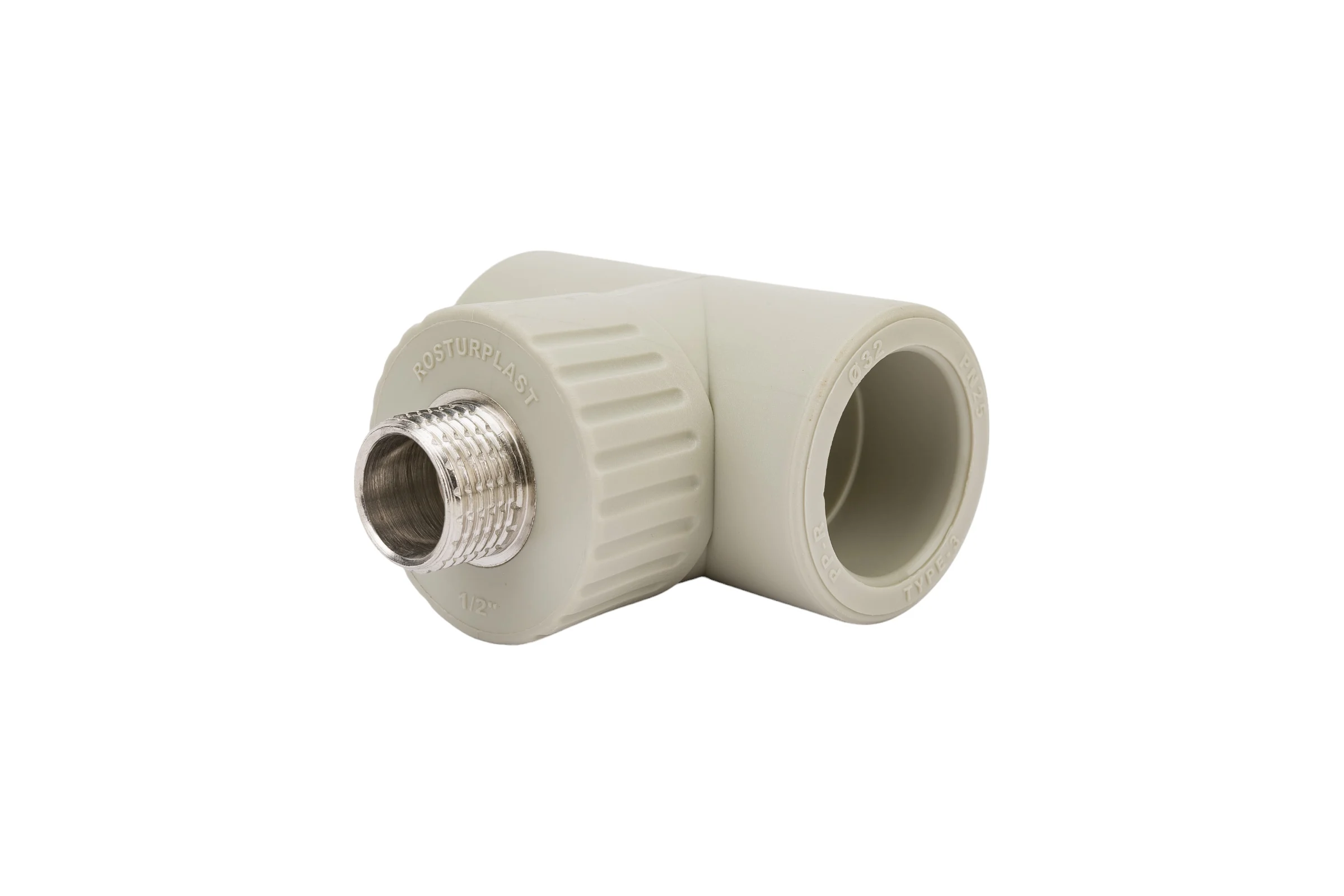 Тройник RTP комбинированный, наружная резьба PN25 D32х1/2", серая 11000