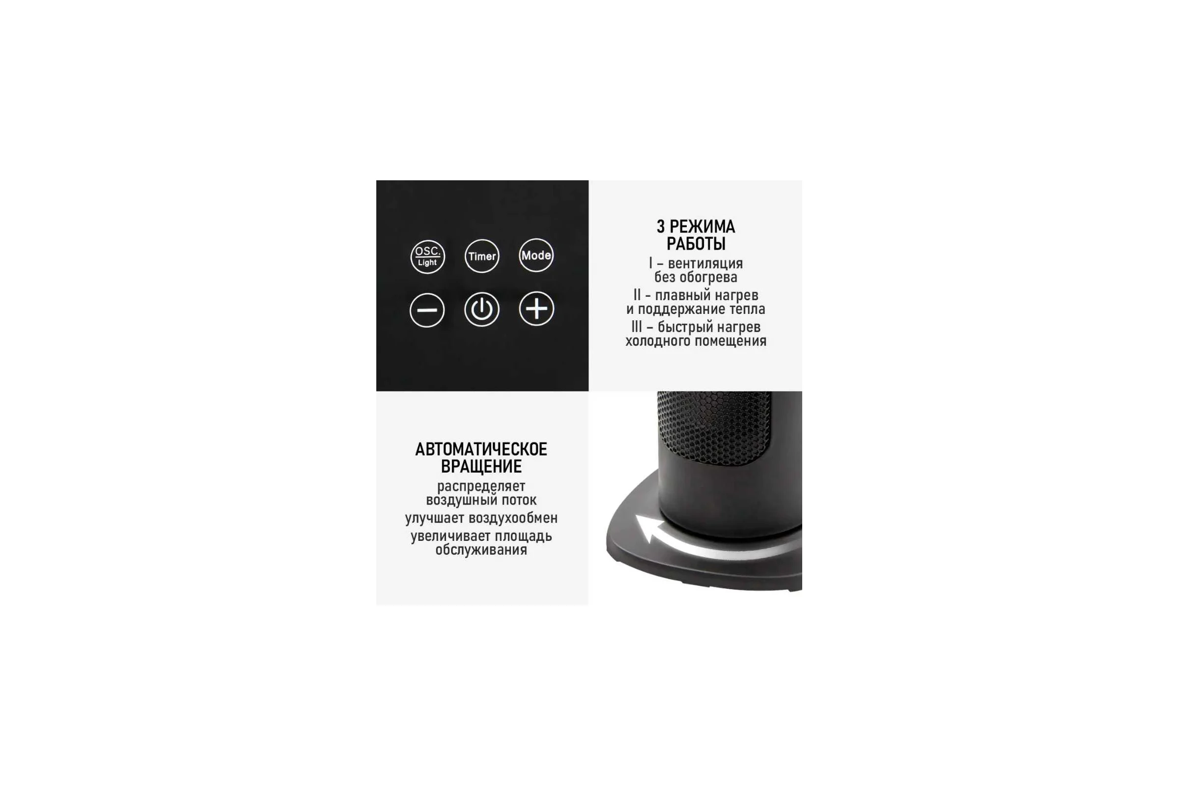 Тепловентилятор OBSIDIAN BS-FH2057B черный, керамический 41691