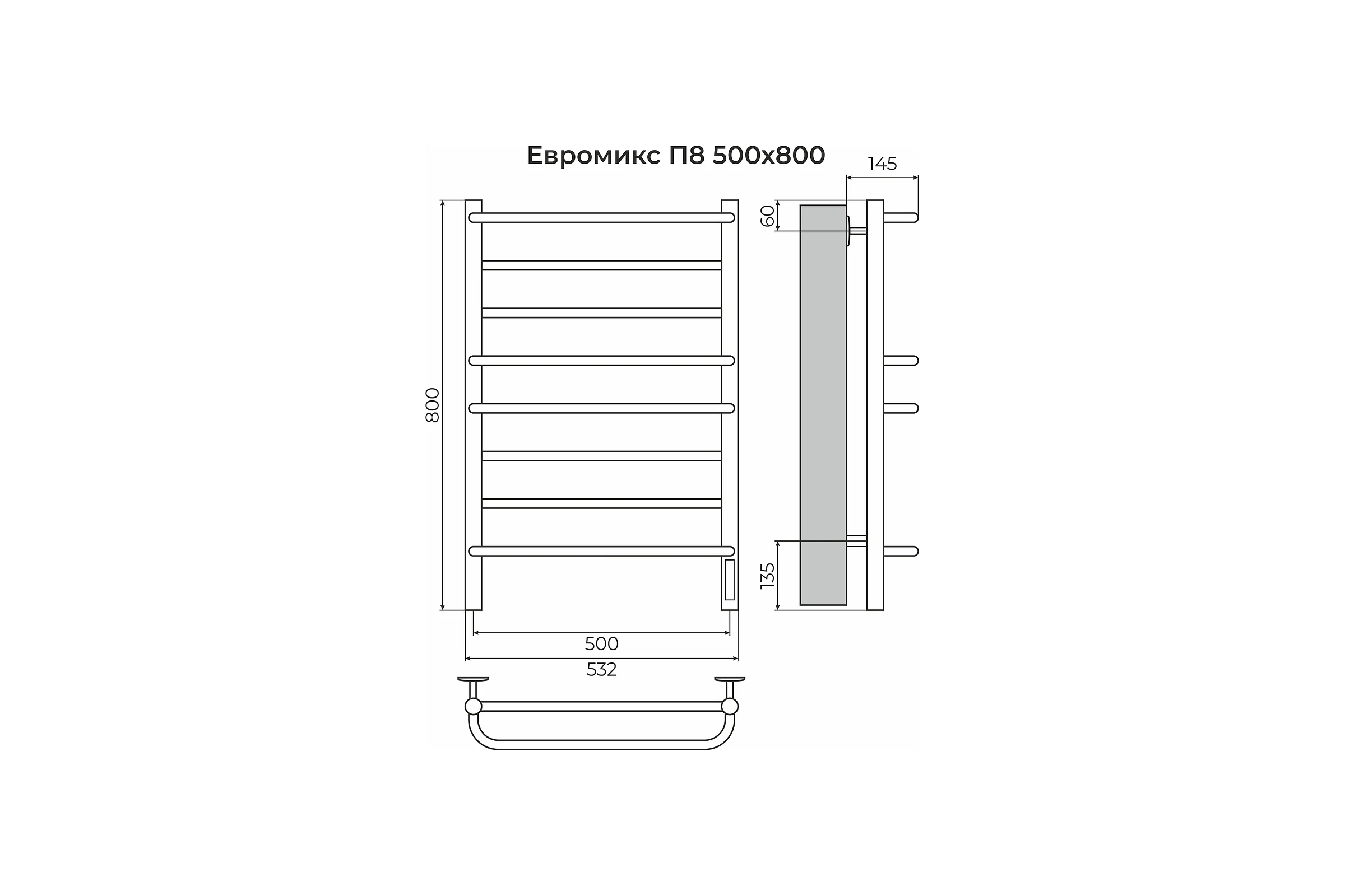 Полотенцесушитель Terminus Евромикс П8 500x800 электро КС 9005 матовый 4670078557087