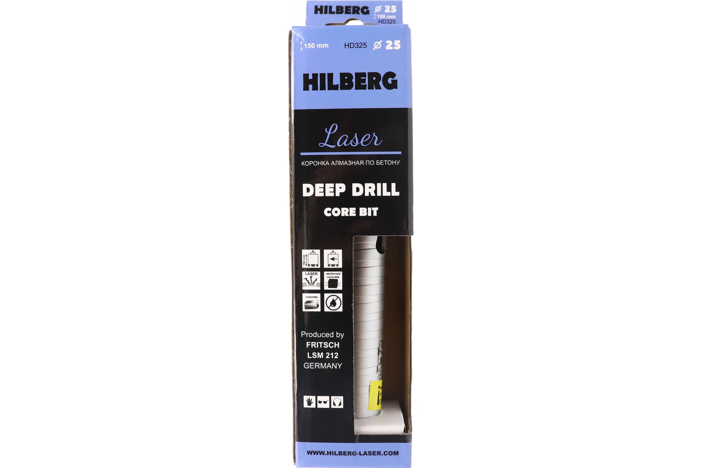 Коронка алмазная по бетону Hilberg 25x150 мм Laser Deep Drill HD325