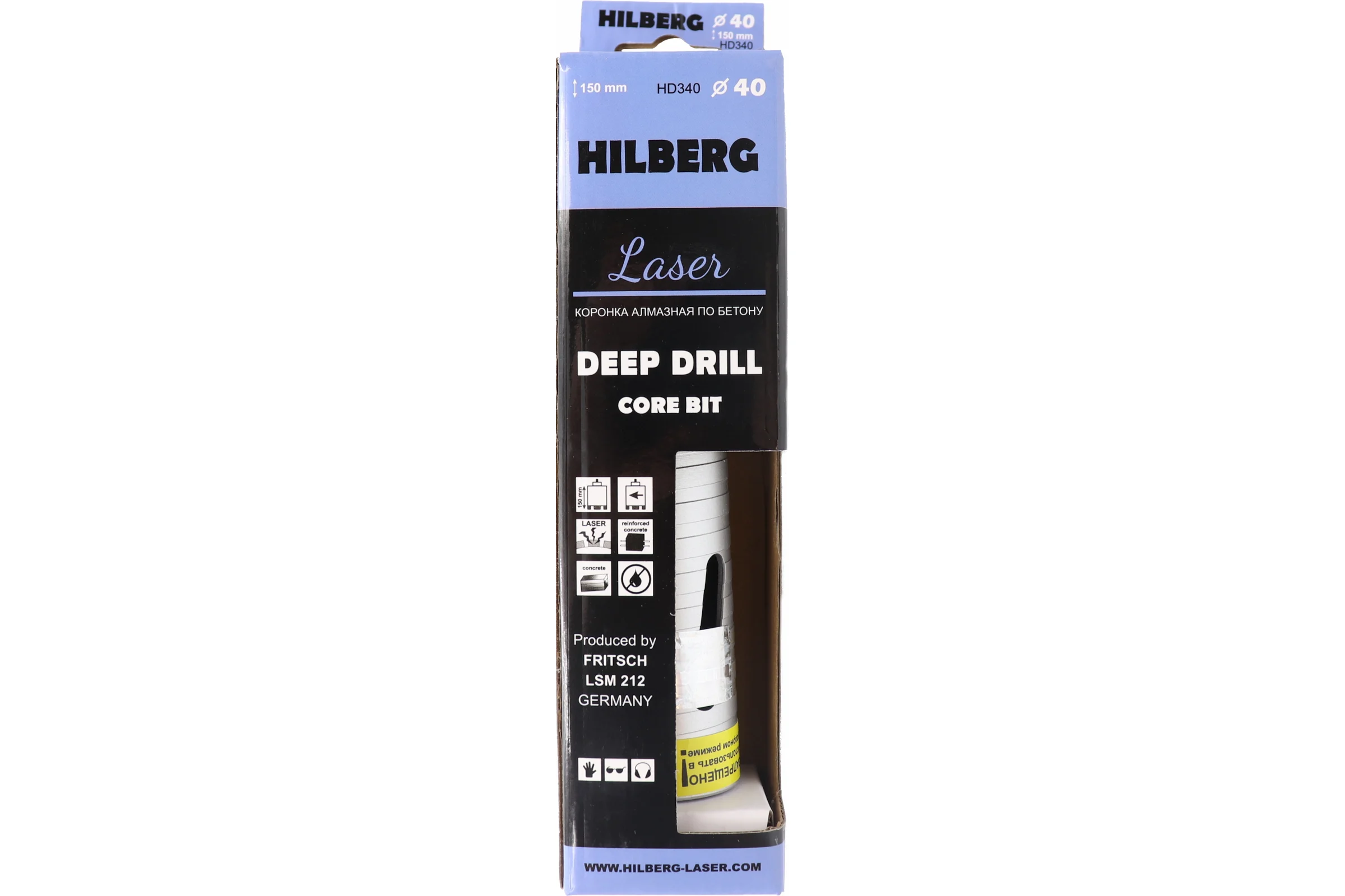 Коронка алмазная по бетону Hilberg 40x150 мм Laser Deep Drill HD340