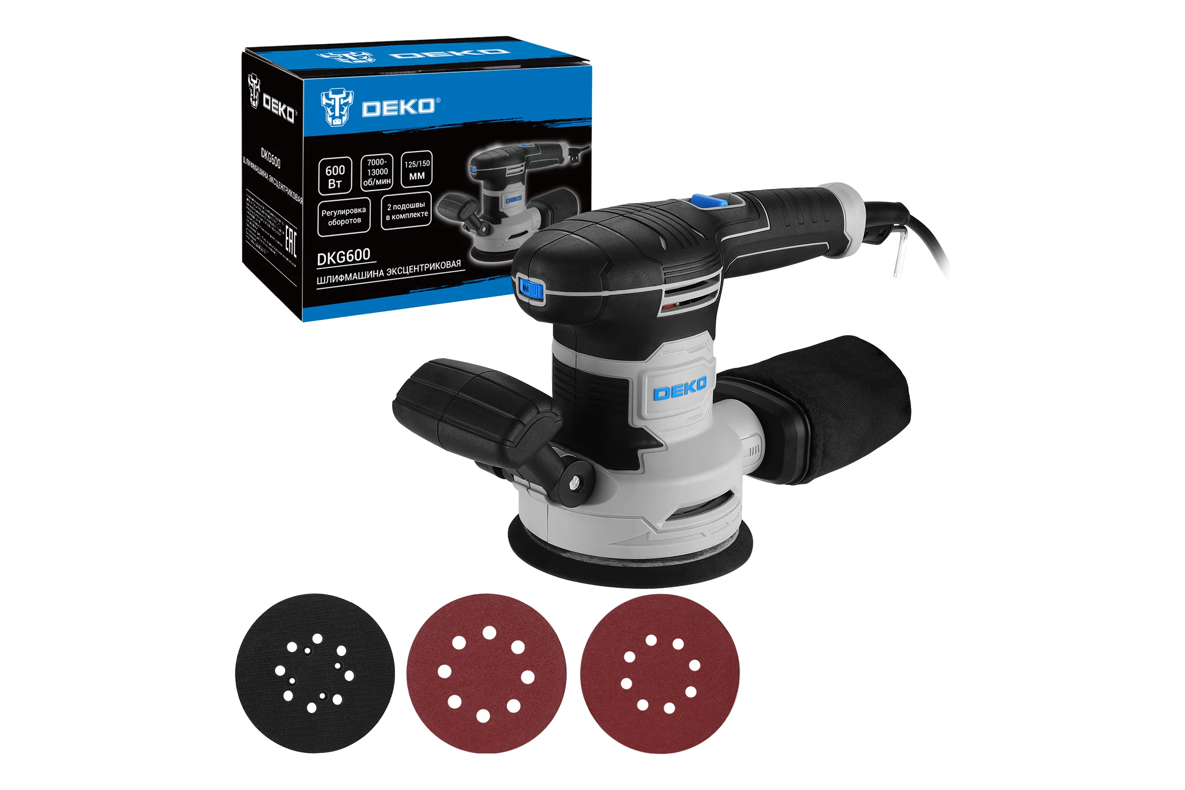 Шлифмашина эксцентриковая сетевая DEKO DKG600, 600 Вт, 125/150 мм 084-1059