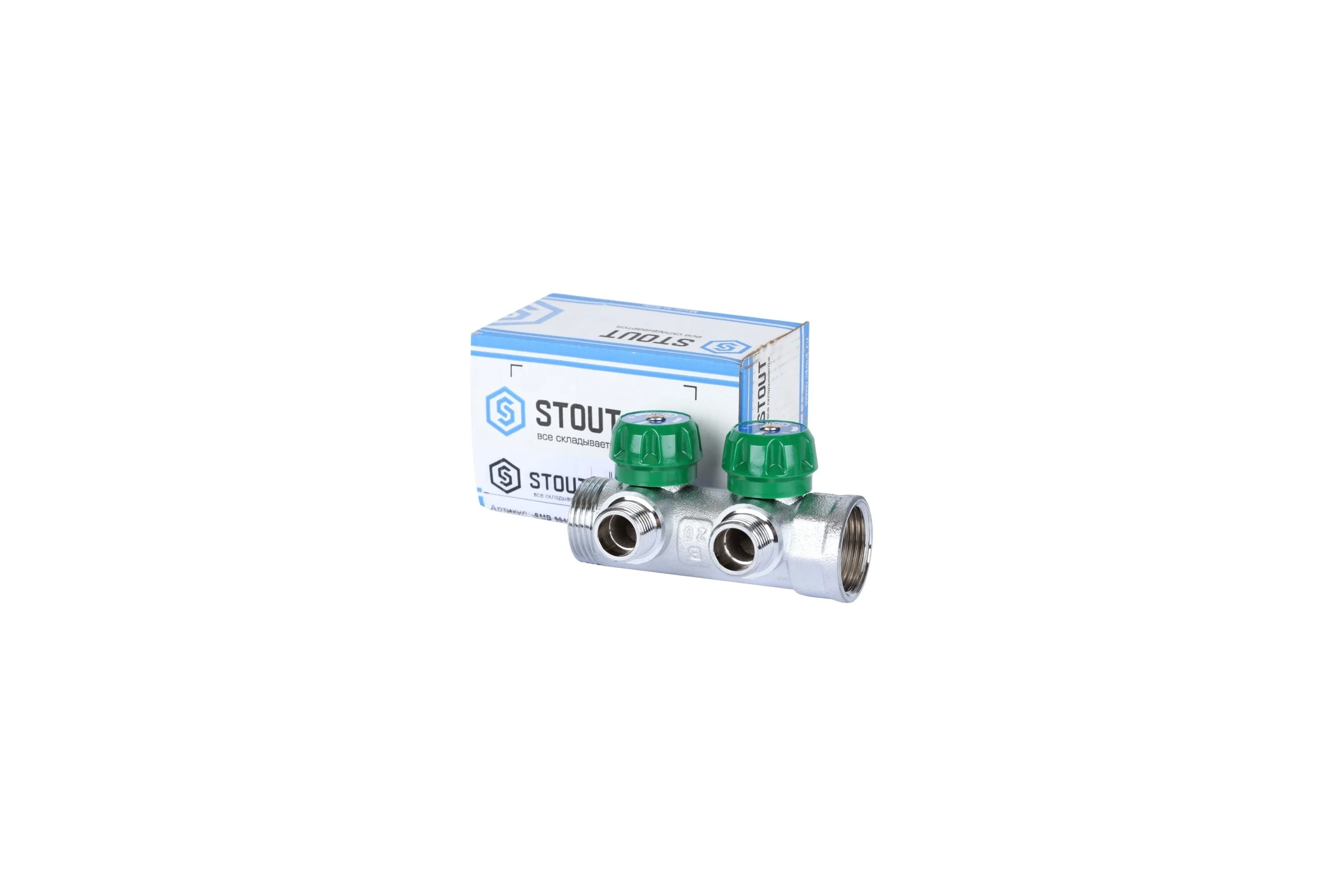 Регулирующий коллектор STOUT 1", 2 отвода 1/2", плоское уплотнение SMB-6849-011202 RG008UJF2PTLGU