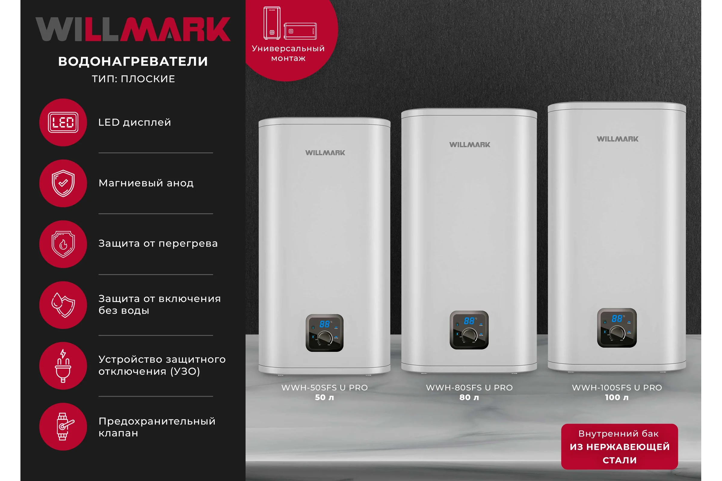 Водонагреватель WILLMARK WWH-100SFS U PRO 1001187