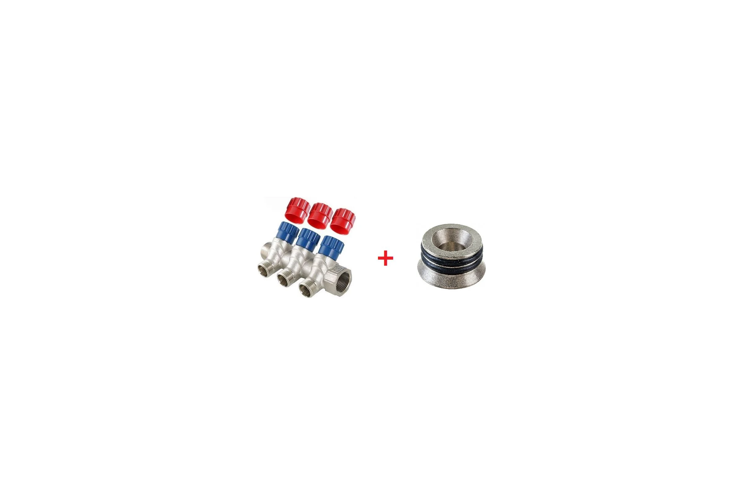 Комплект Valtec _16 VI7 Коллектор с регул. вентилями, 1x3 вых. 1/2 нар. VTc.560.N.0603 + Адаптер д/коллектора /конус-плоскость/ 1/2 VTc.701.N.04 VT.VI7.K16.5600603.701