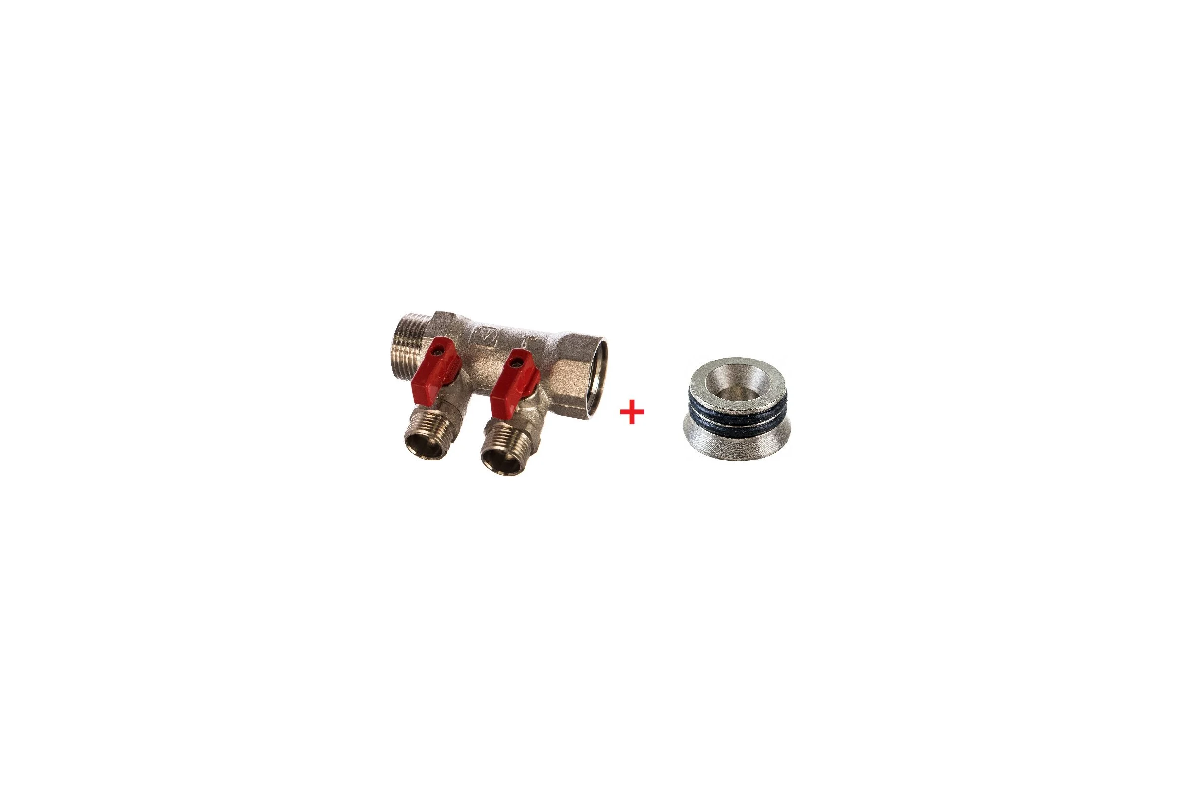 Комплект Valtec _19 VI7 Коллектор с кранами 2 вых. х 1x1/2 НР VTc.580.N.0602 + Адаптер д/коллектора /конус-плоскость/ 1/2 VTc.701.N.04 VT.VI7.K19.5800602.701