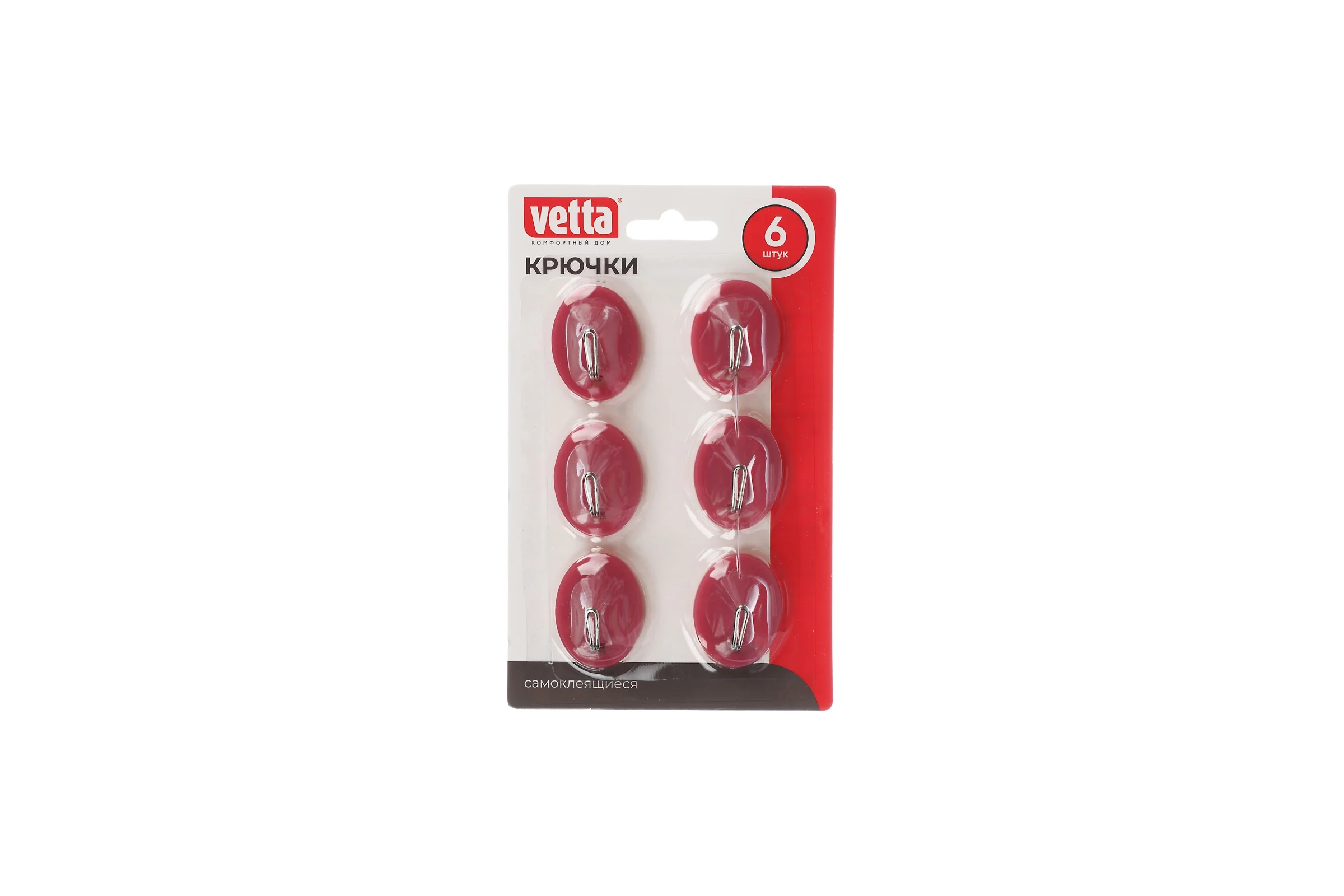 Крючки самоклеящиеся на блистере VETTA 6 шт., 5 цветов WF-104 440-108