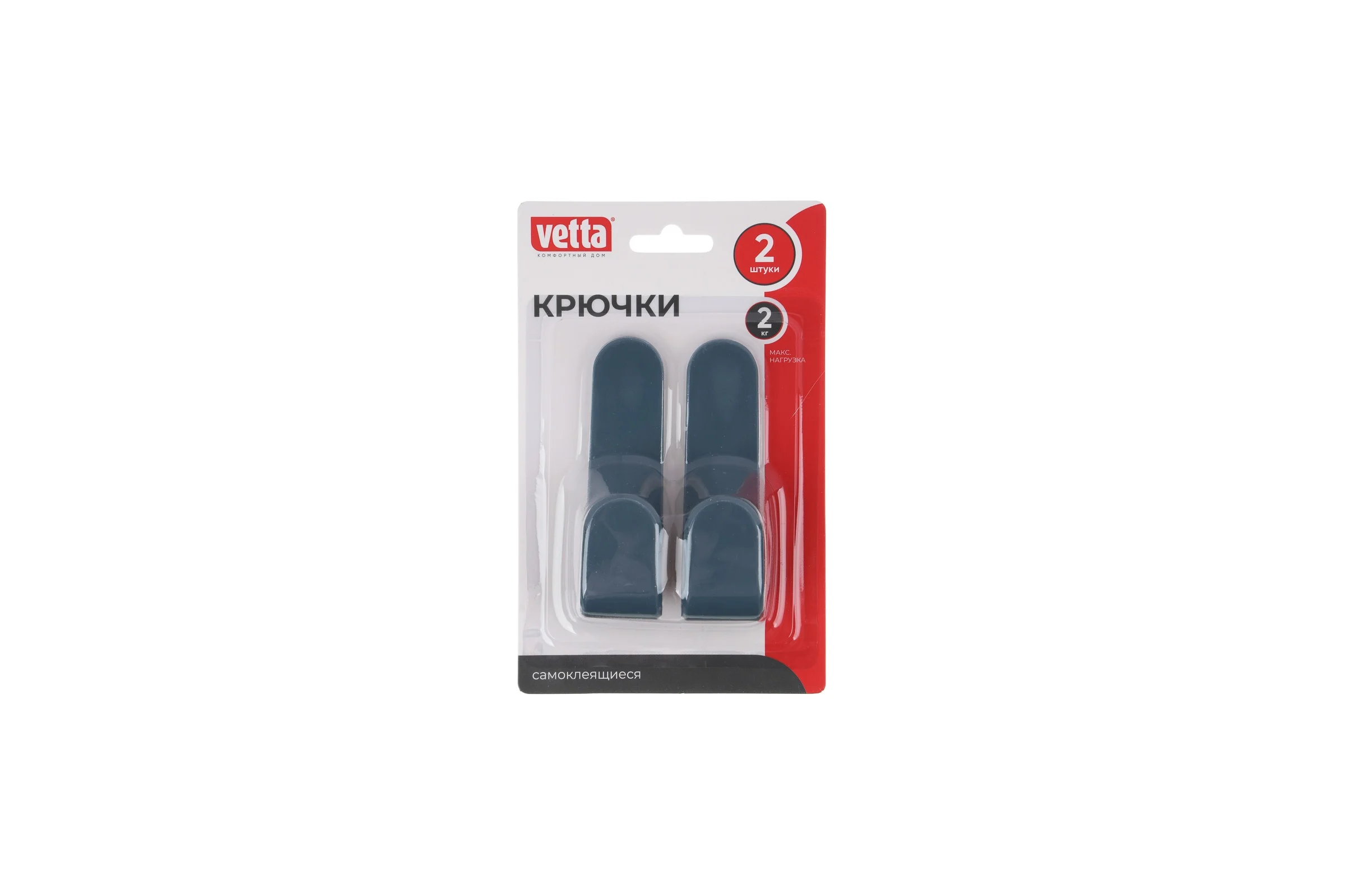 Крючки самоклеящиеся VETTA вытянутые, 9x2,3 см, 2 шт., пластик 440-004