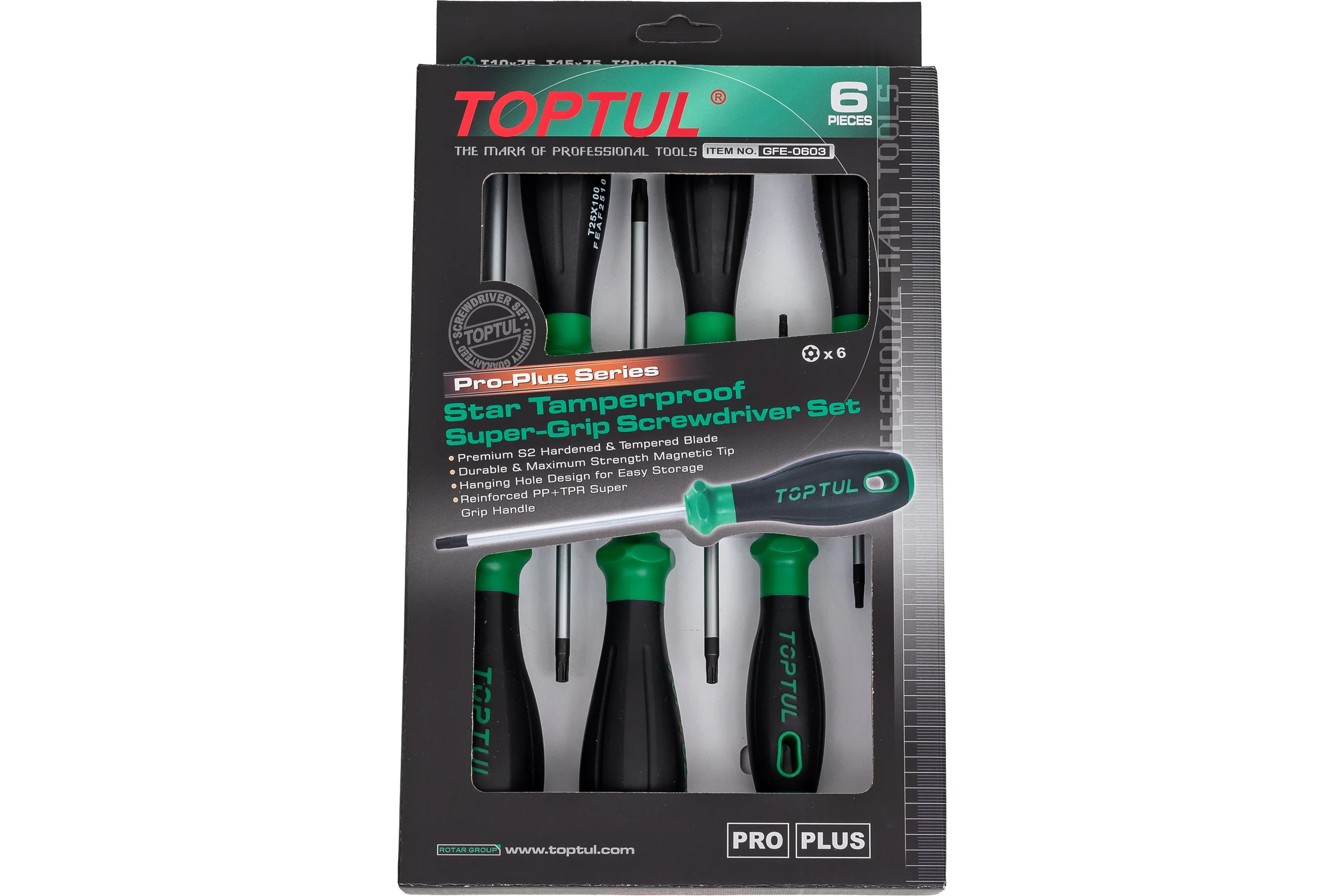 Набор отверток TOPTUL TORX с отверстием T10-T40 серии Pro-Plus, 6 предметов в картоне GFE-0603