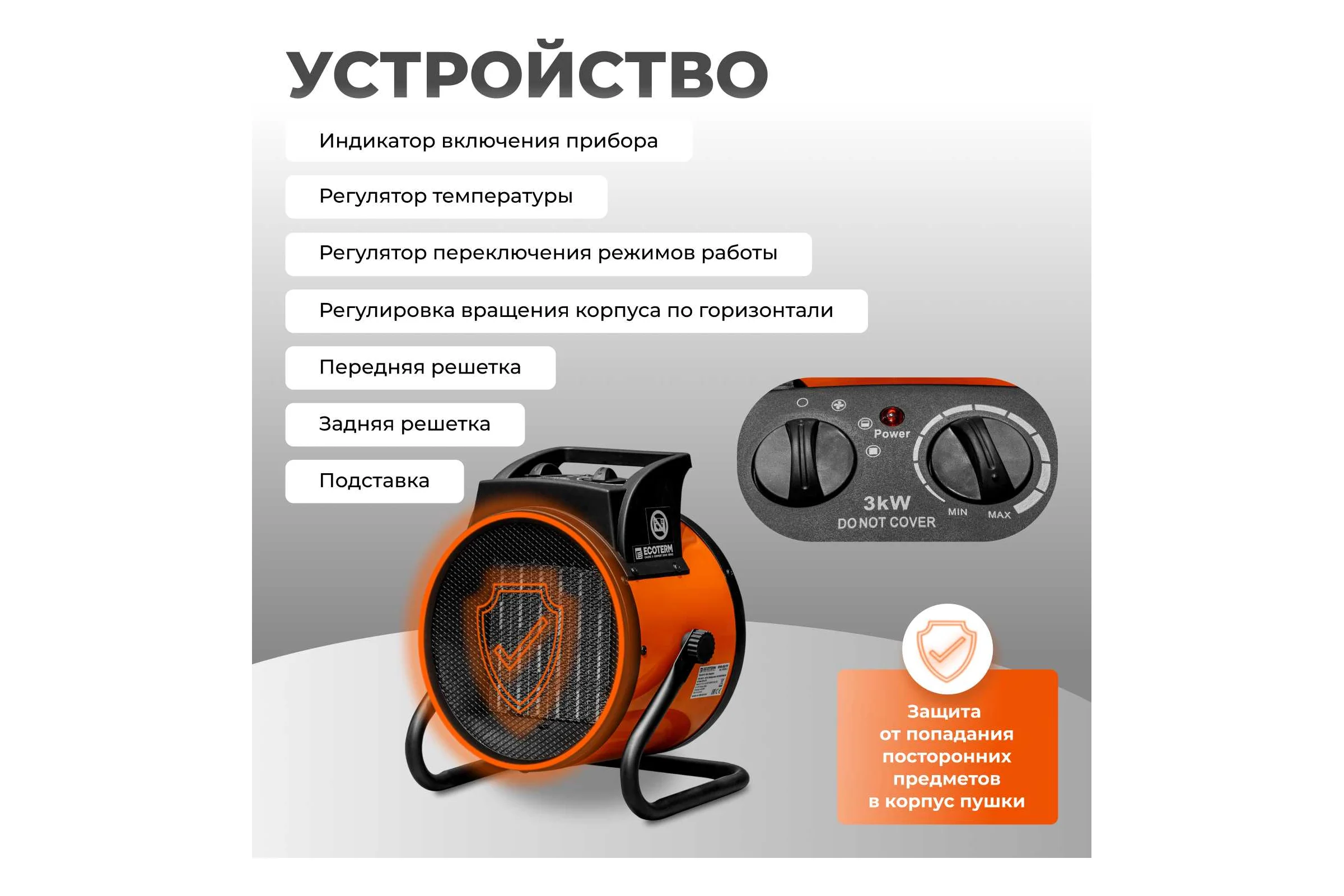 Нагреватель воздуха ECOTERM электрический EHR-03/1F ET3722-2