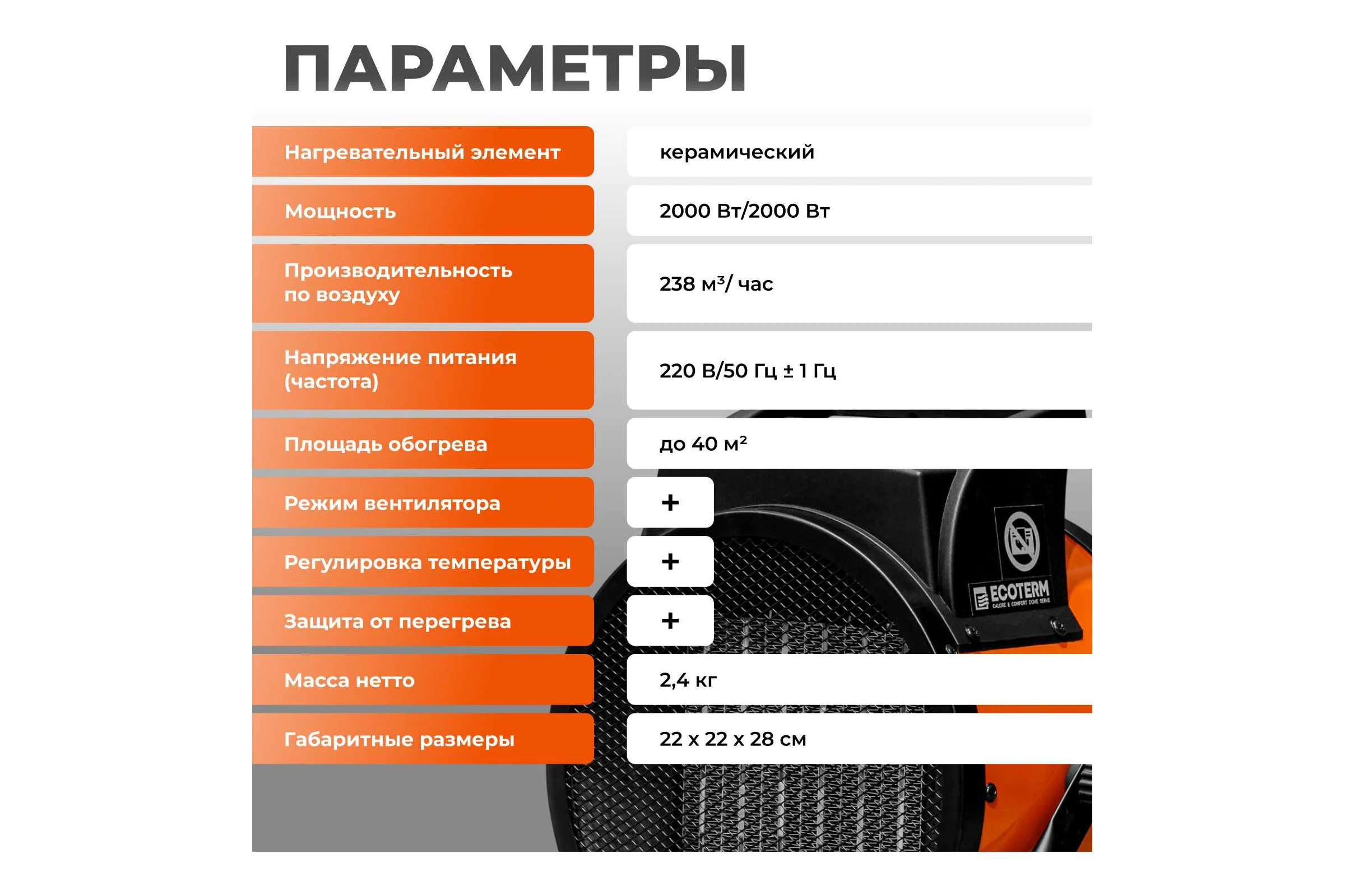 Нагреватель воздуха ECOTERM электрический EHR-03/1F ET3722-2