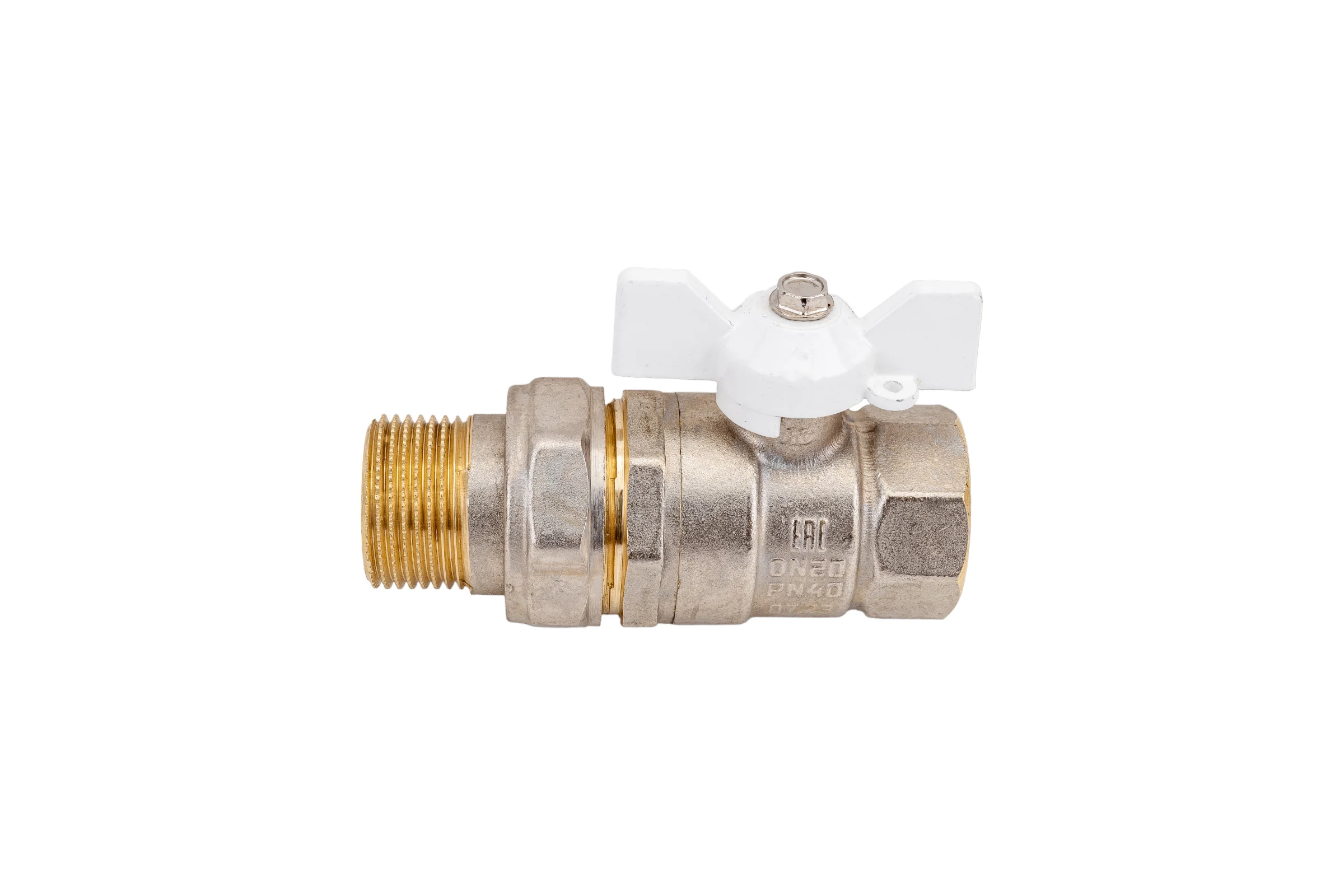 Кран шаровой латунный LD Pride 47.20.В-ГШ.Б Ду 20 Ру 40 бабочка (white) с биркой LD 47.316.20 W