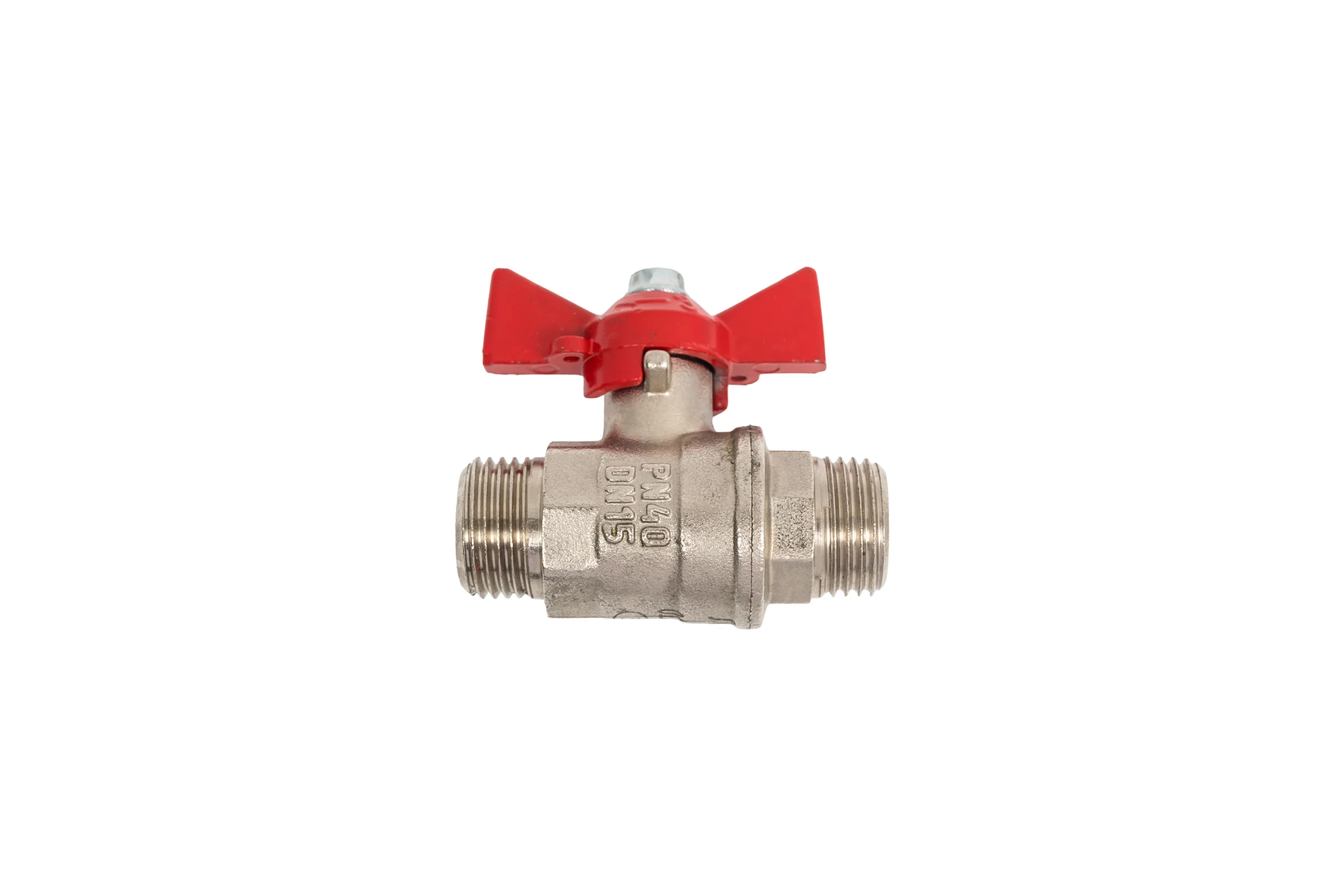 Кран шаровой Valfex N/P59 бирка для воды, 3/4" НР/НР, ручка бабочка, латунный никелированный 11Б27фт1М VF.219.NB1.034.N/P59.Bir