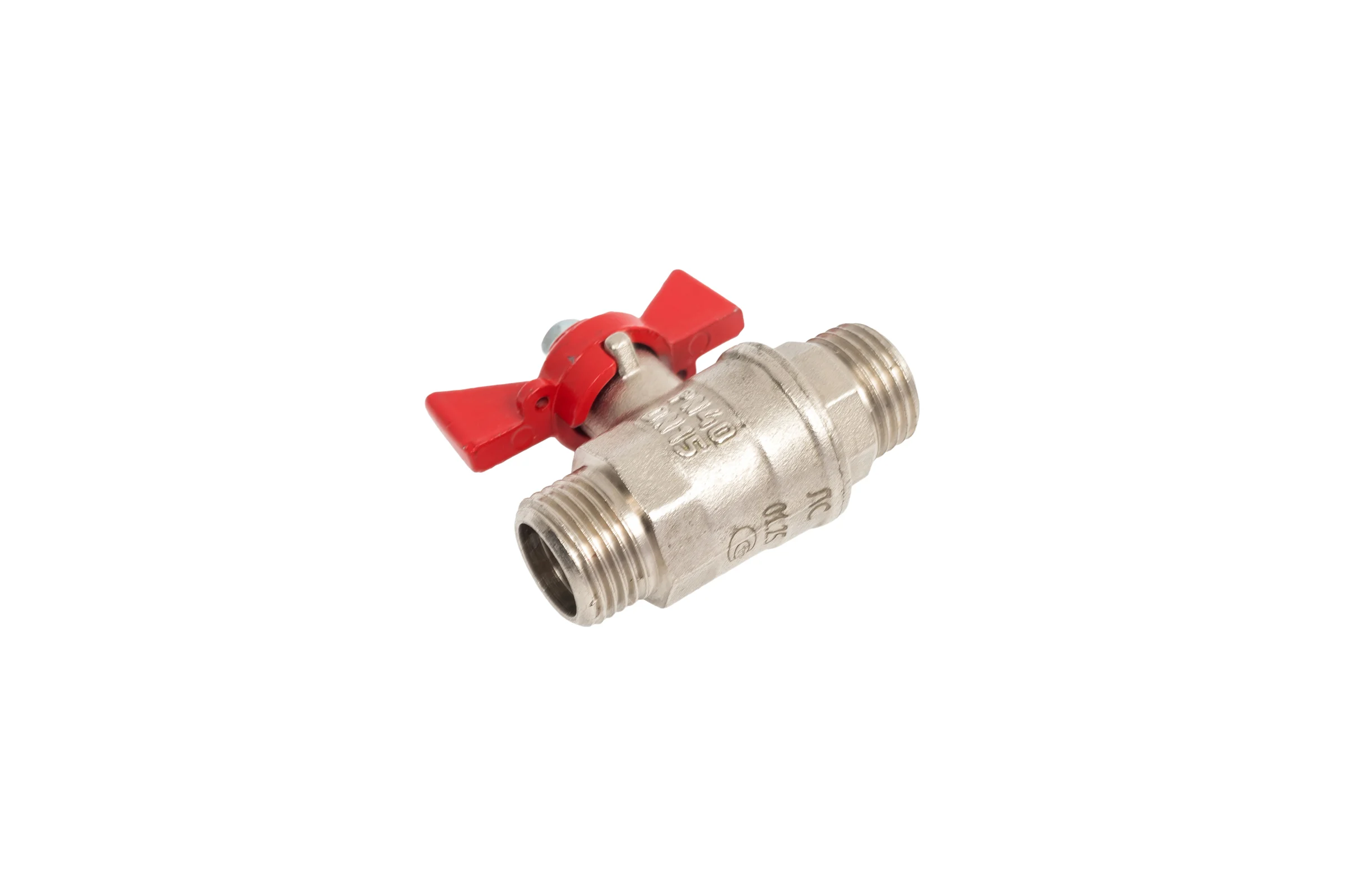 Кран шаровой Valfex N/P59 бирка для воды, 3/4" НР/НР, ручка бабочка, латунный никелированный 11Б27фт1М VF.219.NB1.034.N/P59.Bir