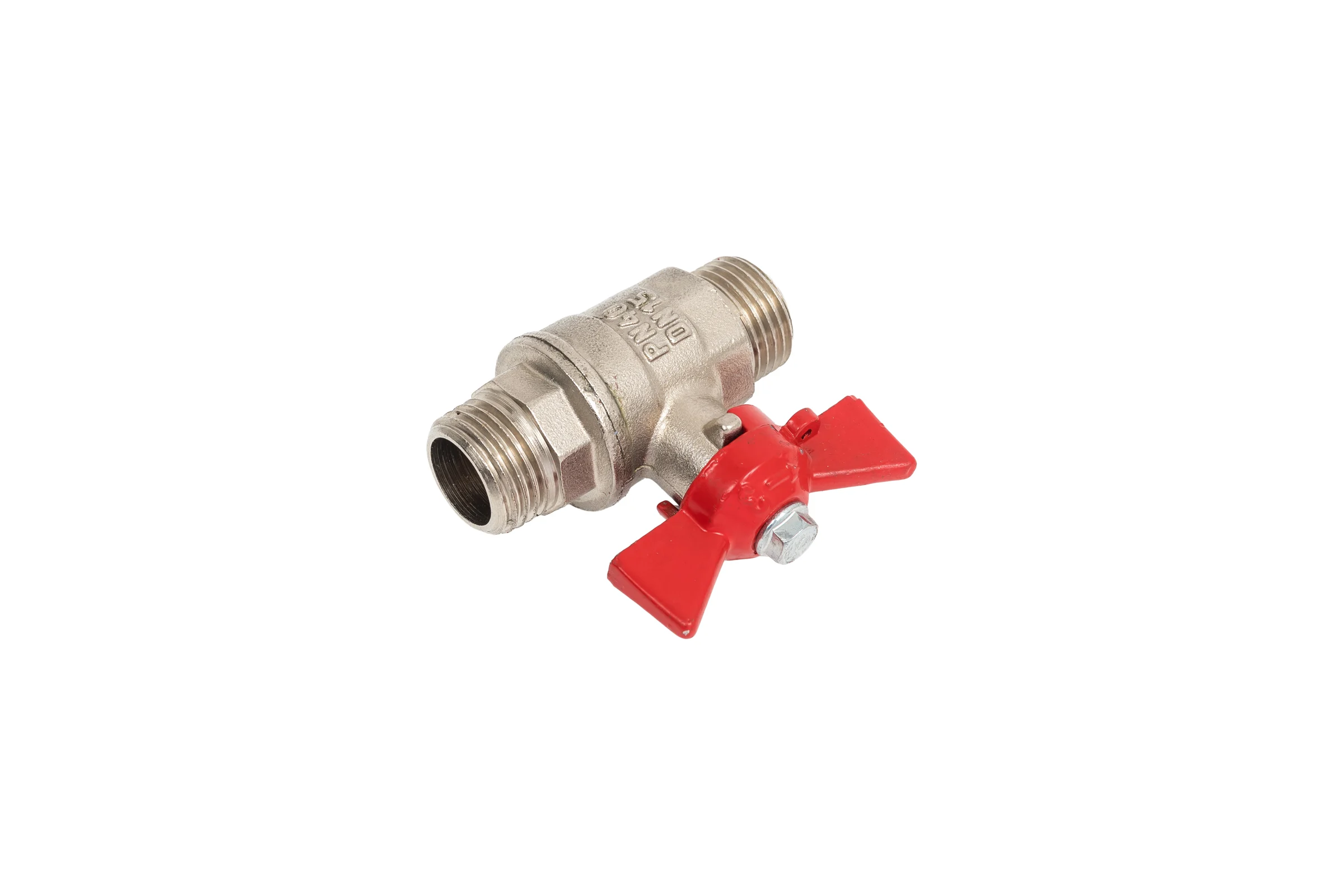 Кран шаровой Valfex N/P59 бирка для воды, 3/4" НР/НР, ручка бабочка, латунный никелированный 11Б27фт1М VF.219.NB1.034.N/P59.Bir