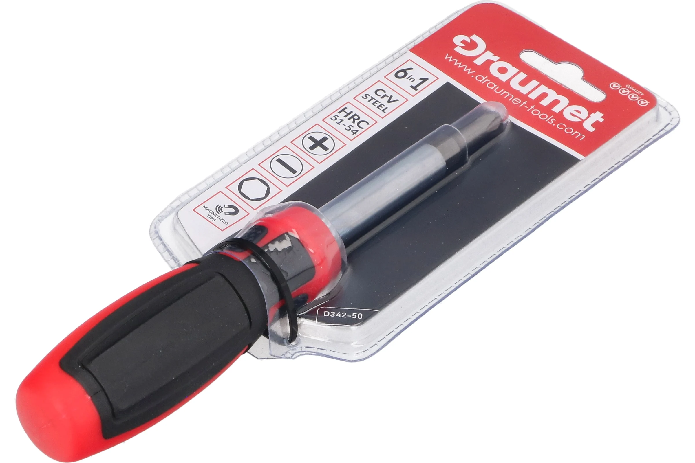 Отвертка 6-в-1 DRAUMET PH1, PH2, SL 5 мм, SL 6, HEX 6 и 8 мм D342-50