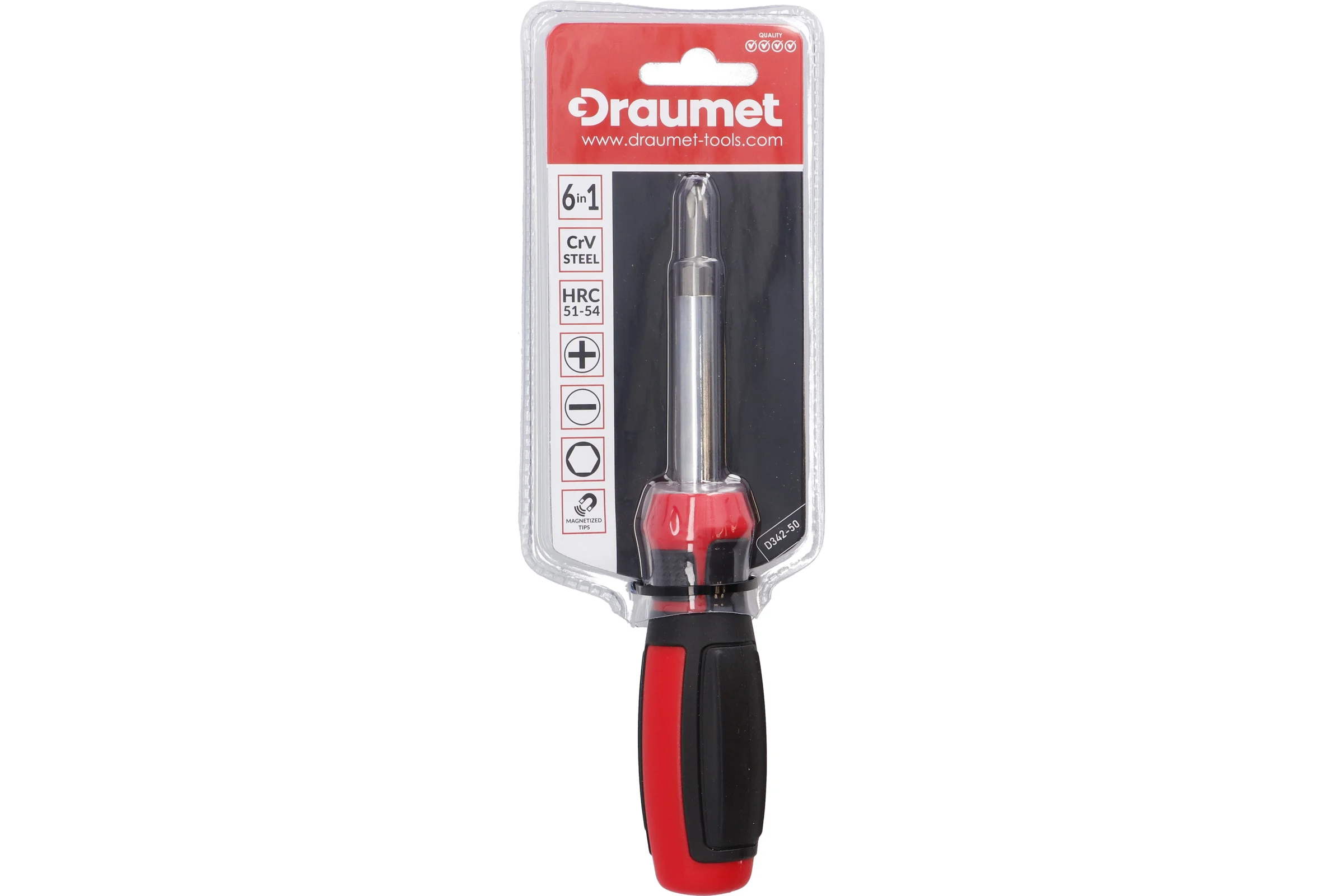 Отвертка 6-в-1 DRAUMET PH1, PH2, SL 5 мм, SL 6, HEX 6 и 8 мм D342-50