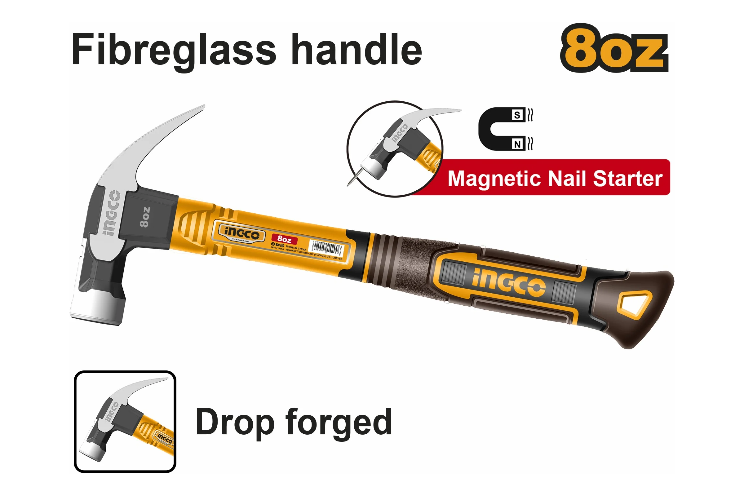 Молоток-гвоздодер INGCO SUPER INDUSTRIAL 220 г HCH81008
