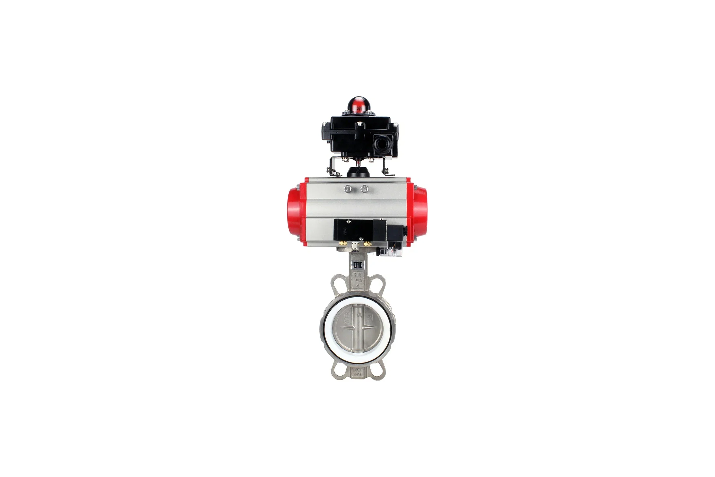 Затвор DN.ru 316L-316L-PTFE Ду200 Ру16 с пневмоприводом, пневмораспределителем, БКВ D050-19193