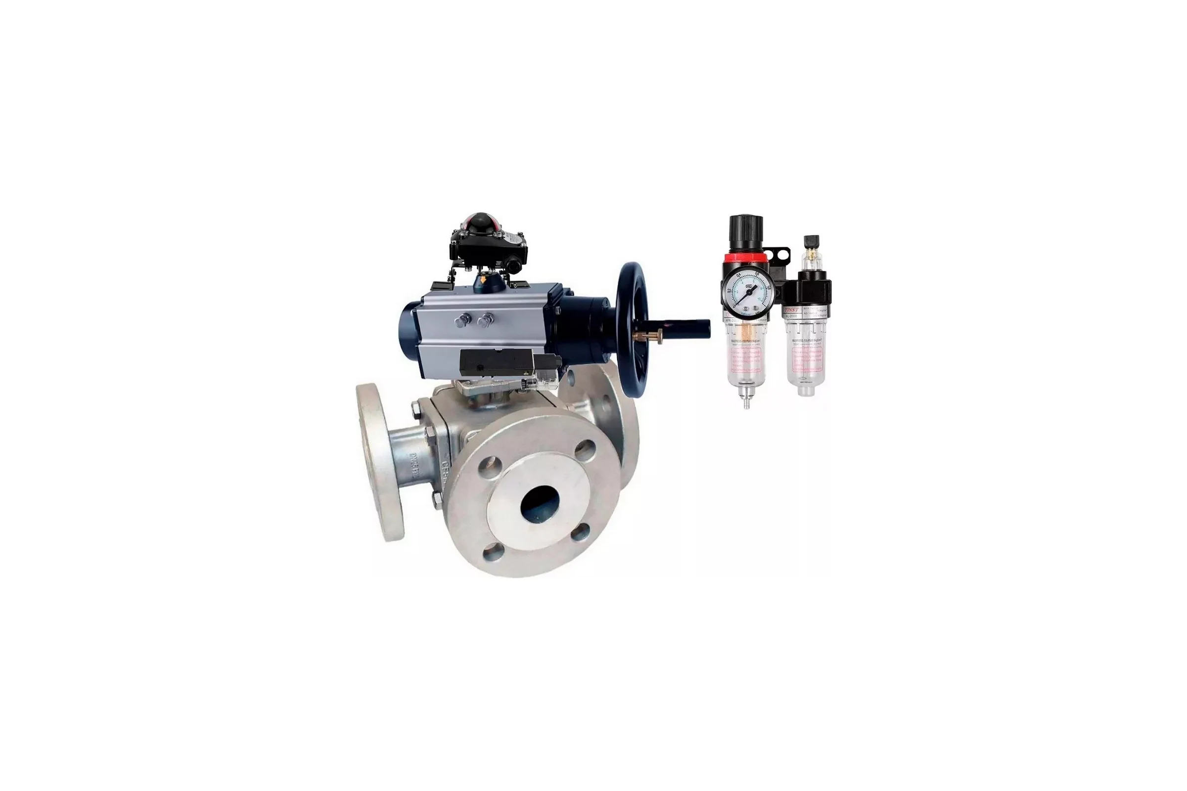 Шаровой кран DN.ru 316-316-PTFE L-тип Ду100 Ру16, пн.привод, пн.распределитель, БКВ, БПВ D160-32771