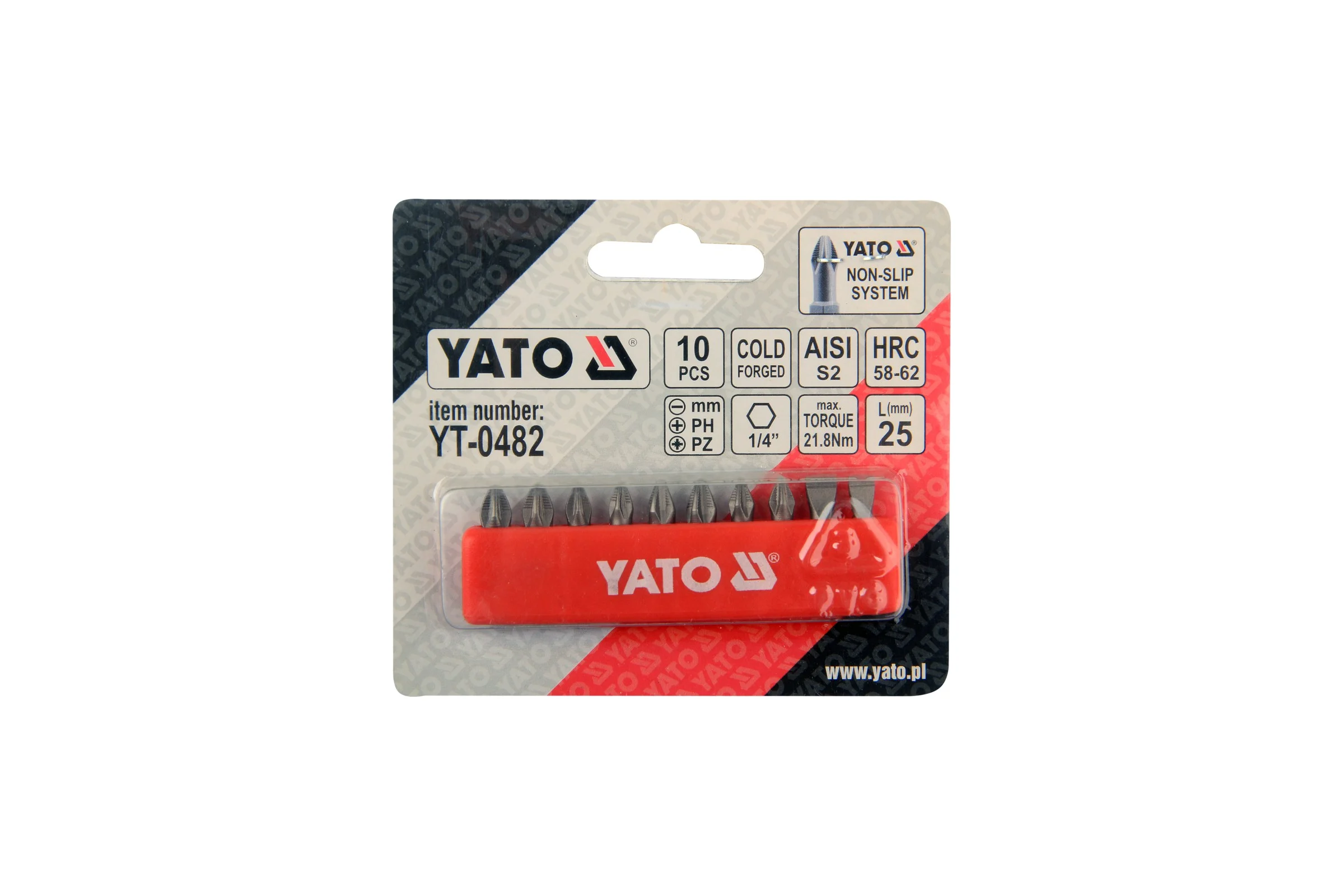 Набор бит PH/PZ/SL (1/4"; 25 мм; 10 шт.) YATO YT-0482