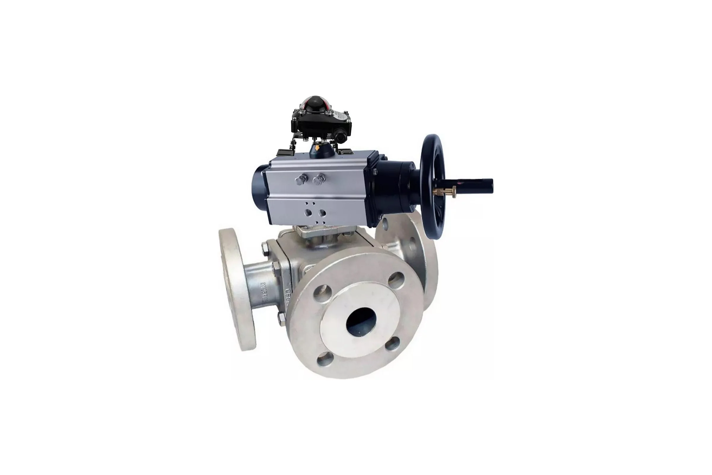 Шаровой кран DN.ru 316-316-PTFE L-тип Ду100 Ру16, пневмопривод, БКВ D160-32808