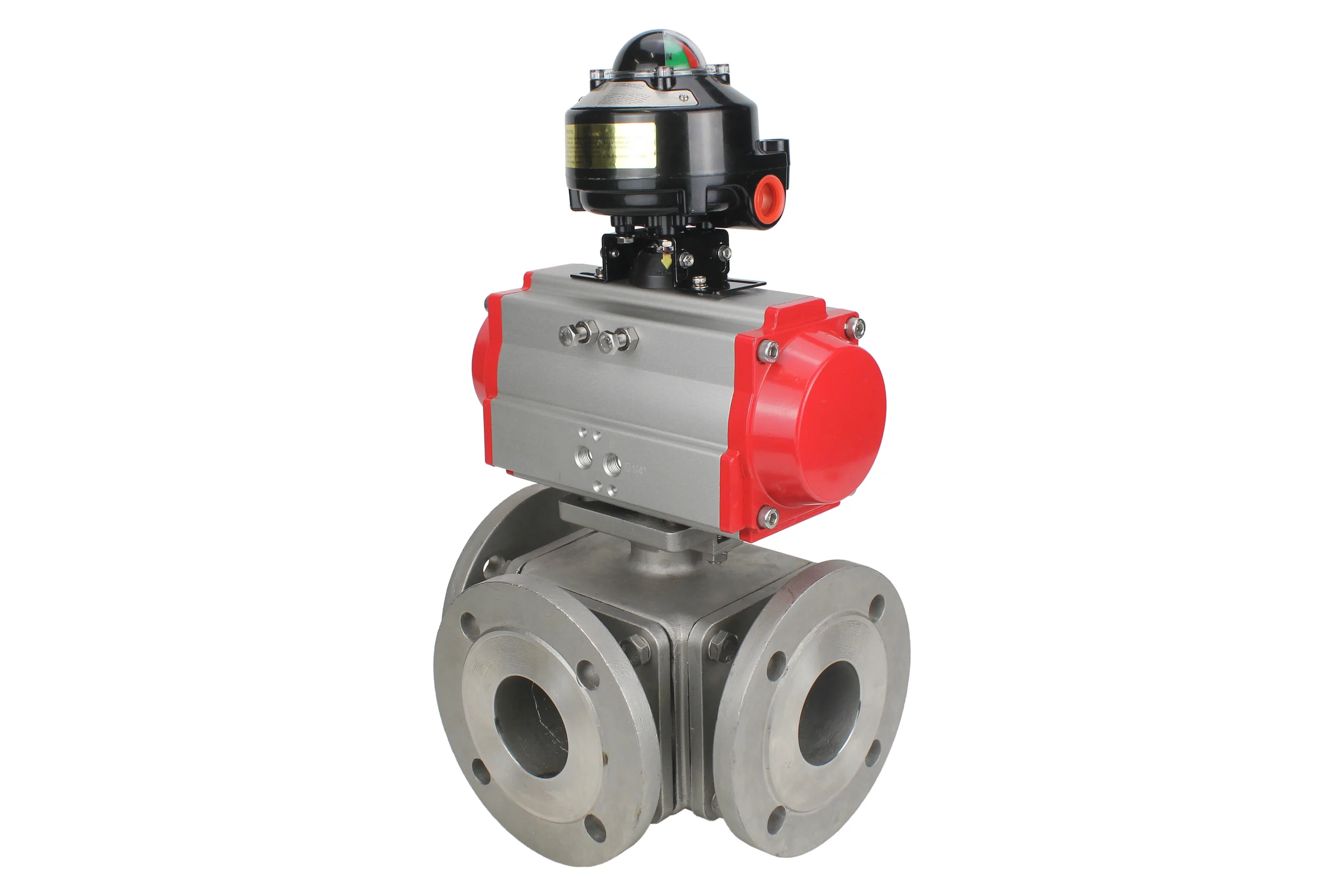 Шаровой кран DN.ru 316-316-PTFE L-тип Ду80 Ру16, пневмопривод, БКВ D160-33448