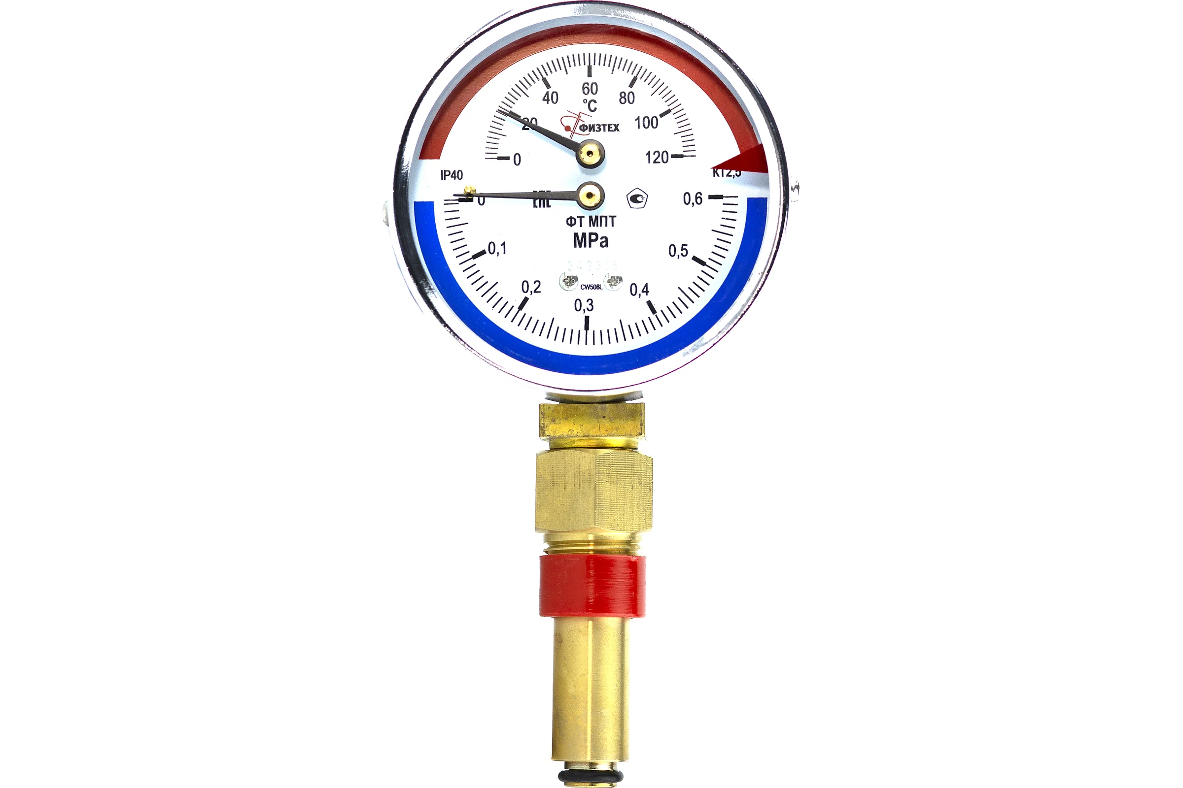 Термоманометр Физтех МПТ 0…120C/0…0,6 МПа кт.2,5 d.80 IP40 G1/2 РШ L46 4687205455444