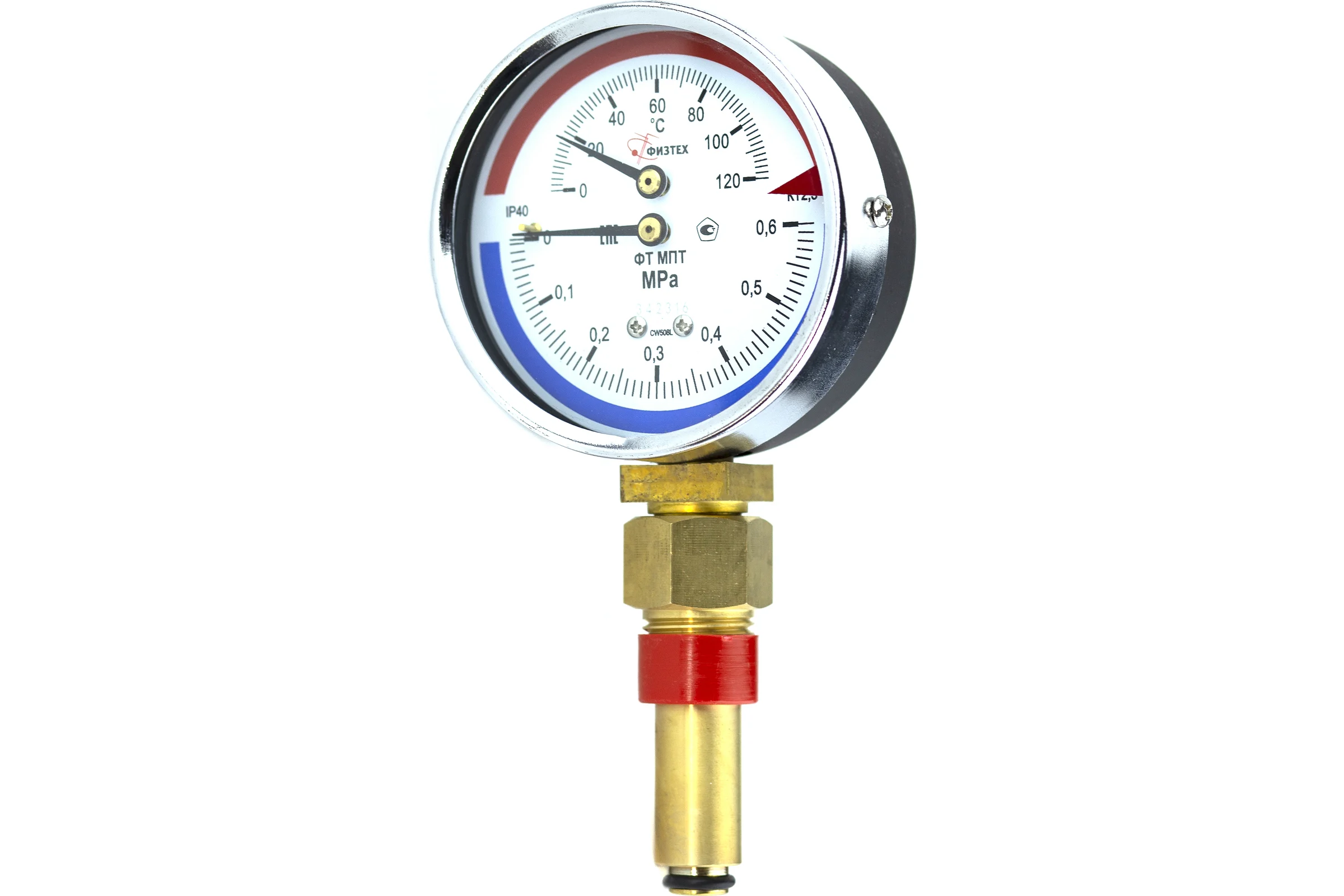 Термоманометр Физтех МПТ 0…120C/0…0,6 МПа кт.2,5 d.80 IP40 G1/2 РШ L46 4687205455444
