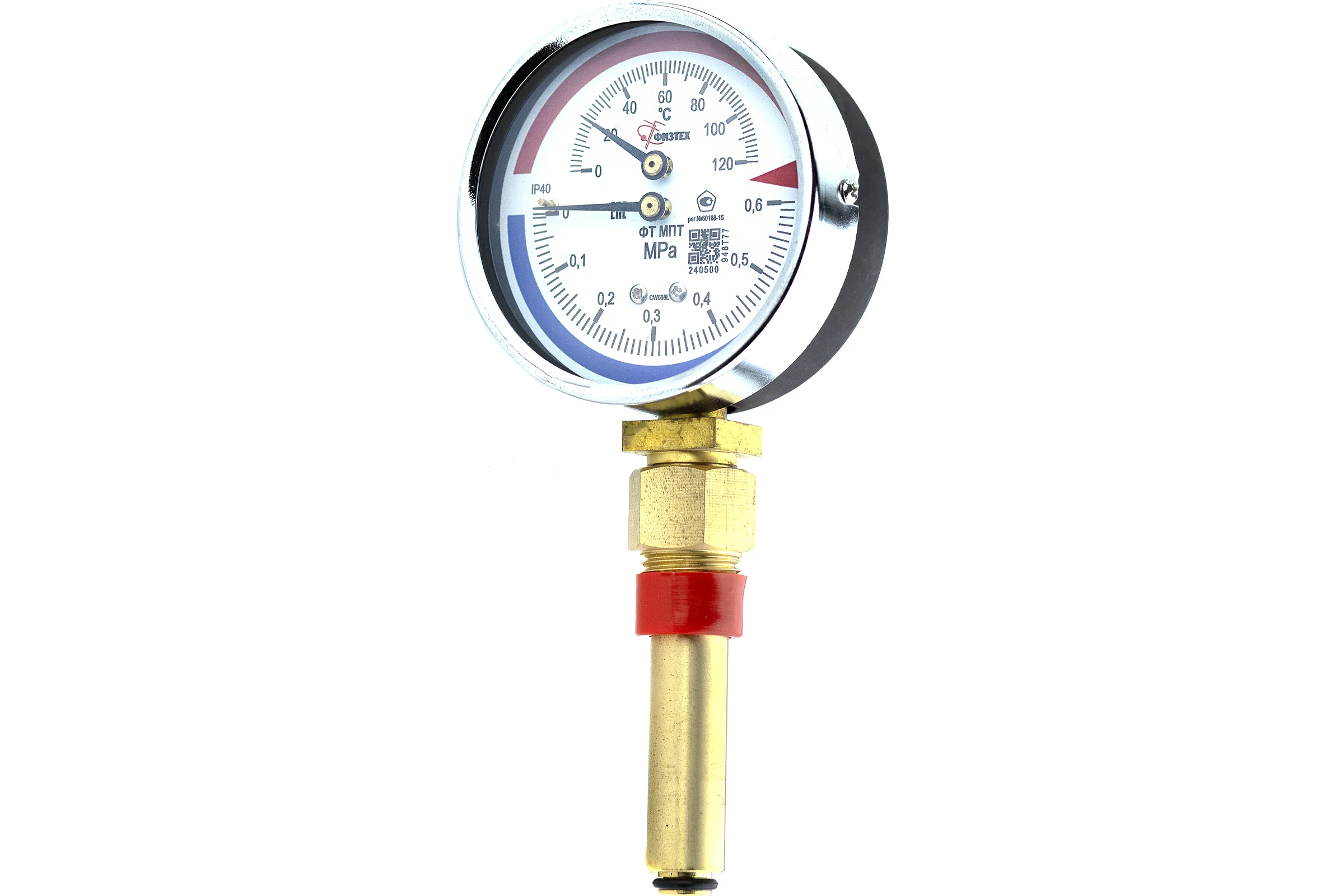 Термоманометр Физтех МПТ 0…120C/0…0,6 МПа кт.2,5 d.80 IP40 G1/2 РШ L64 4687205455468