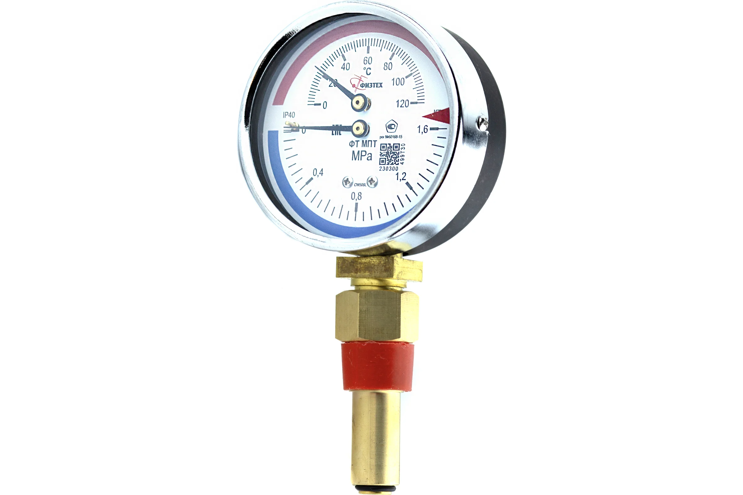 Термоманометр Физтех МПТ 0…120C/0…1,6 МПа кт.2,5 d.80 IP40 G1/2 РШ L46 4687205455437