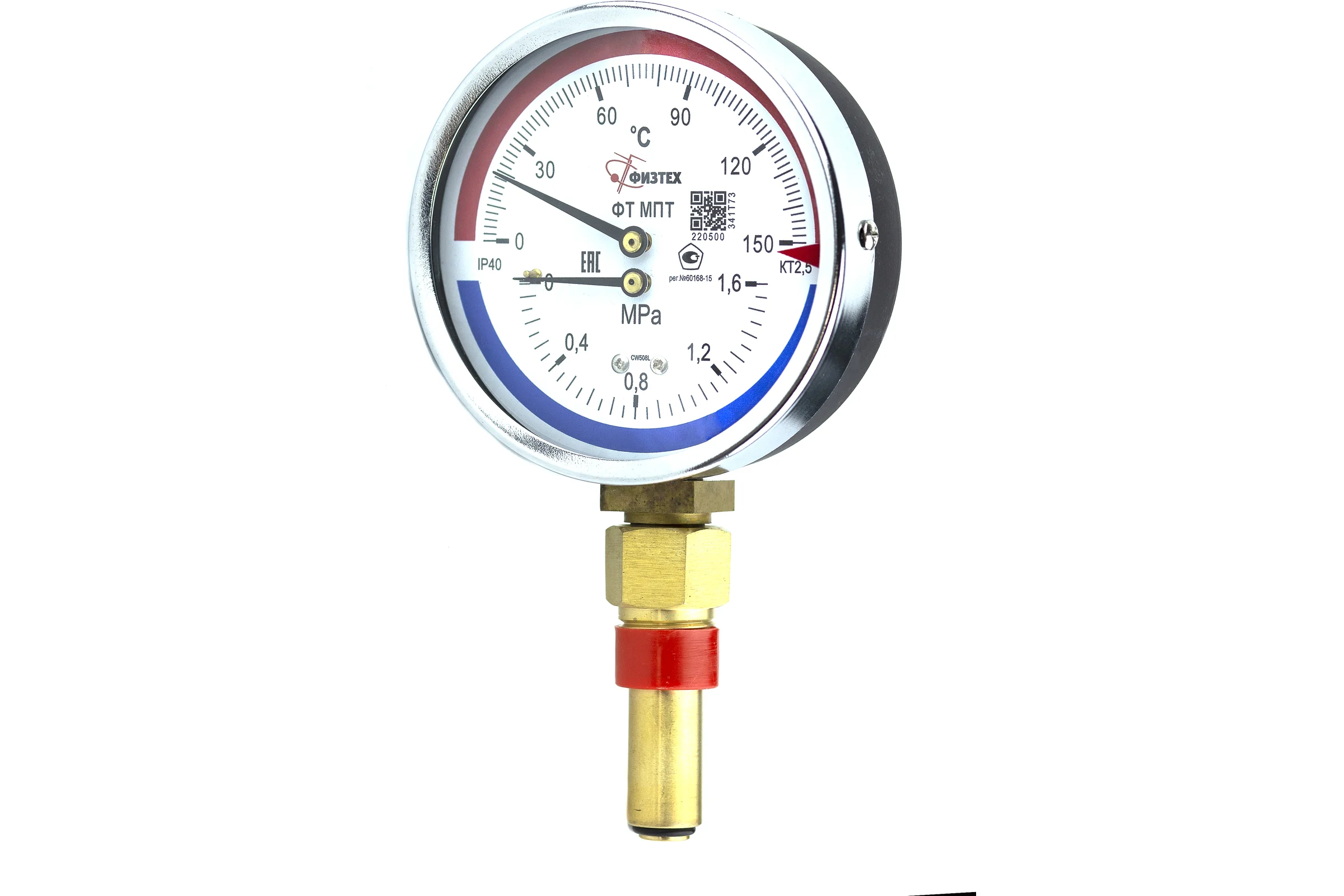 Термоманометр Физтех МПТ 0…150C/0…1,6 МПа кт.2,5 d.100 IP40 G1/2 РШ L46 4687205455451