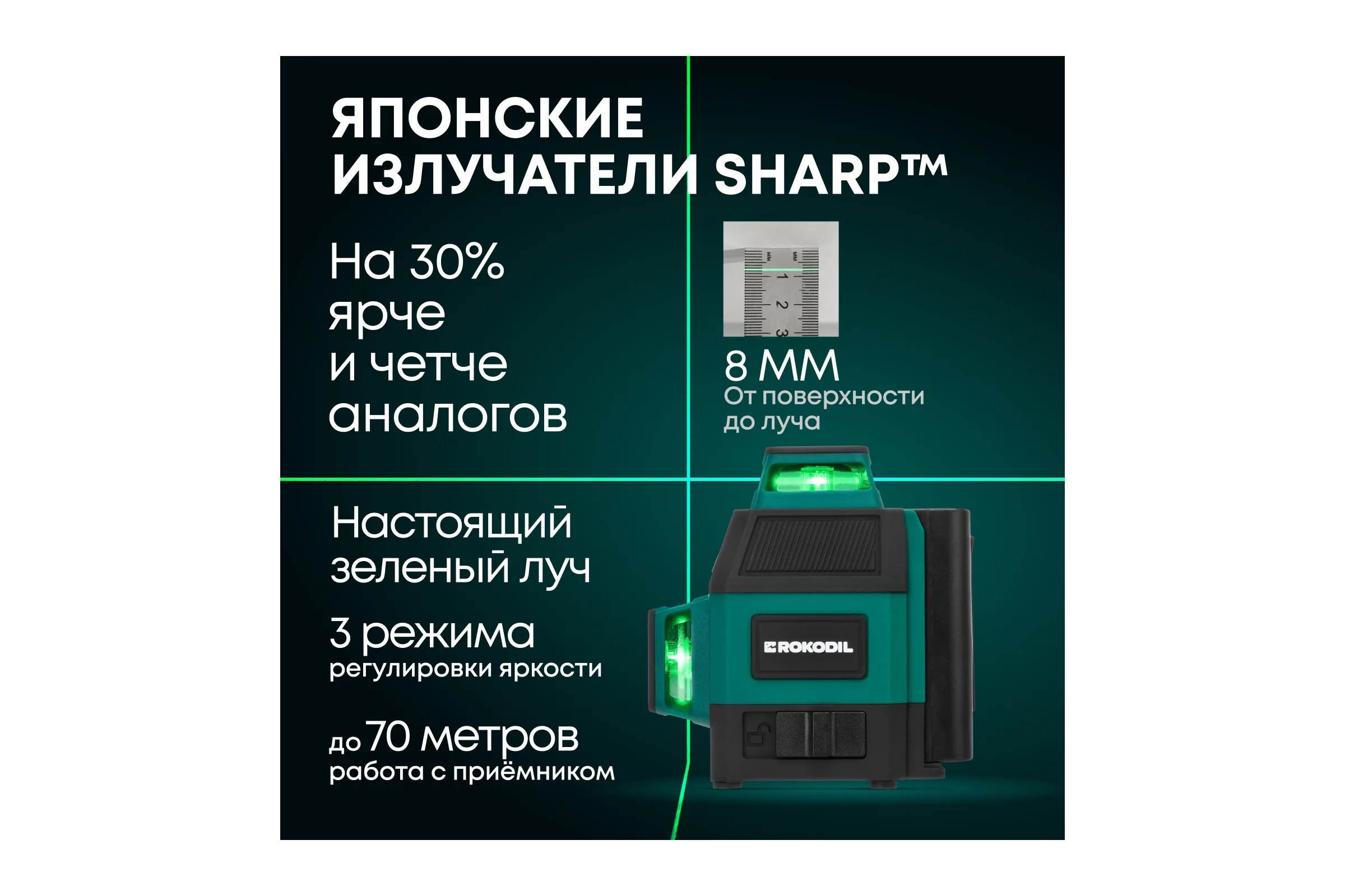 Лазерный уровень Rokodil 3D Ray Air (set мини), лазерный нивелир, 360 градусов, 12 линий, зеленый луч 1049996