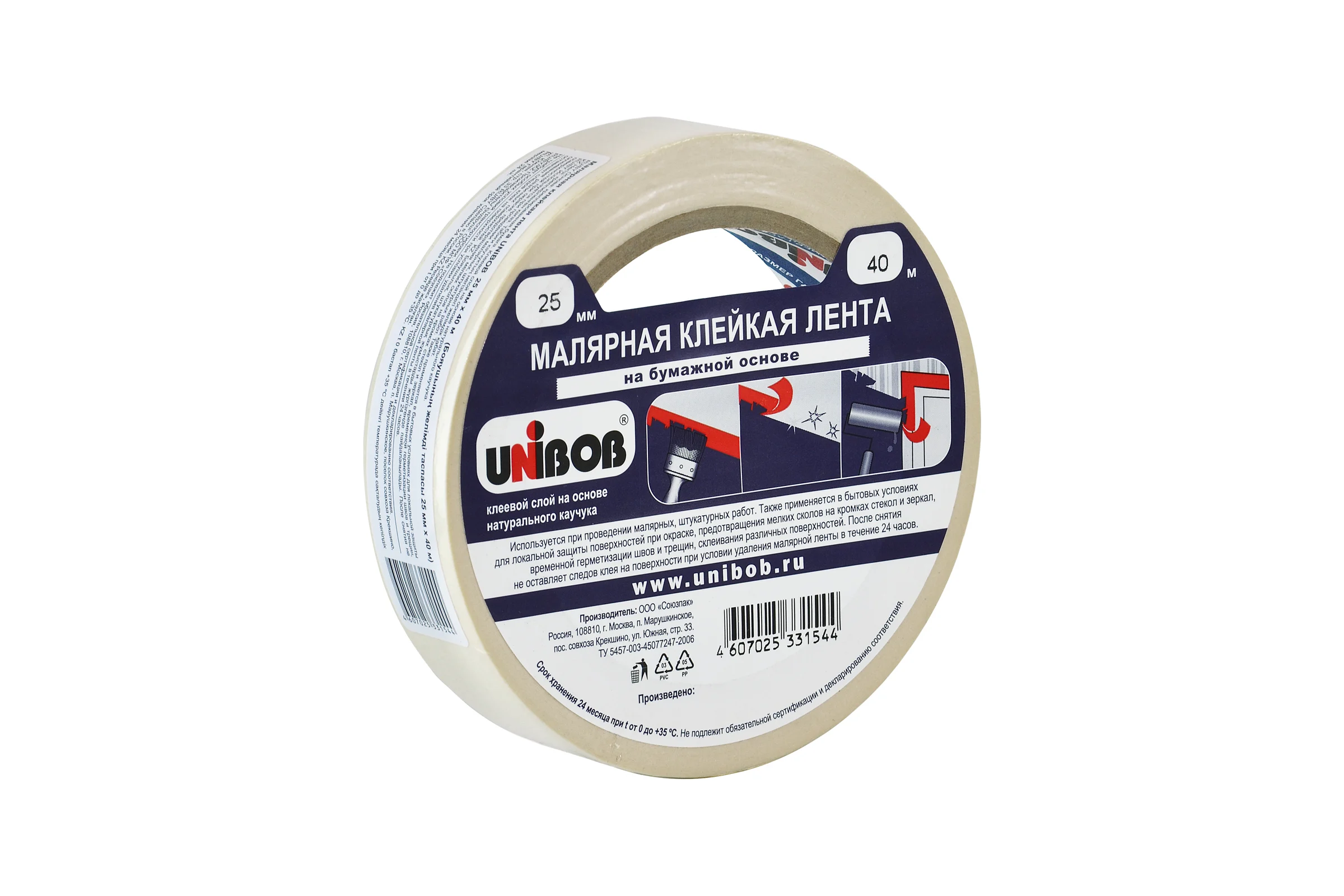 Малярная клейкая лента UNIBOB 25 мм х 40 м 214972