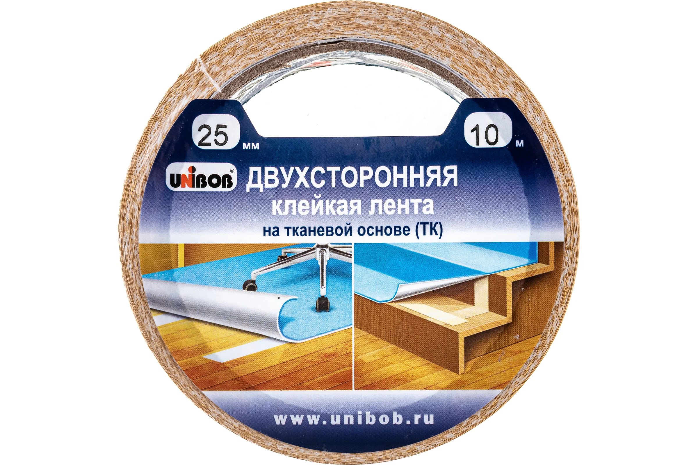 Двухсторонняя клейкая лента UNIBOB тканевая 25 мм х 10 м 214988