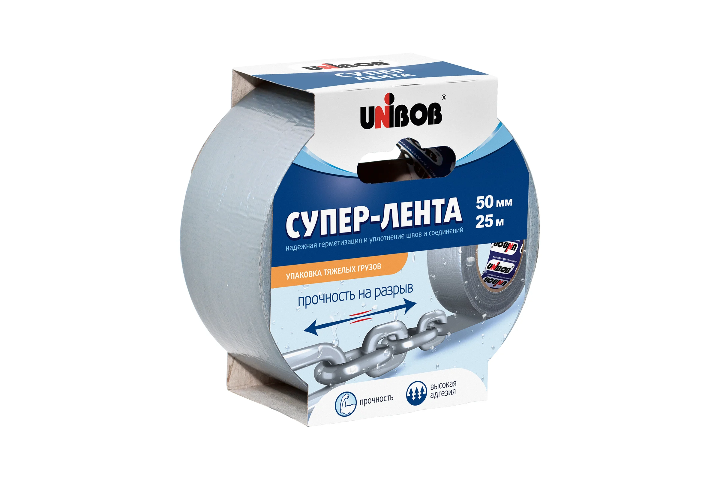 Армированная клейкая супер-лента UNIBOB 50 мм х 25 м серая 214999 44265