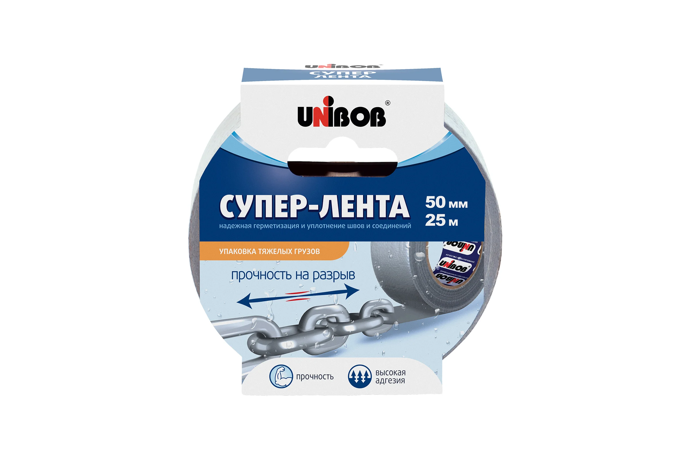 Армированная клейкая супер-лента UNIBOB 50 мм х 25 м серая 214999 44265